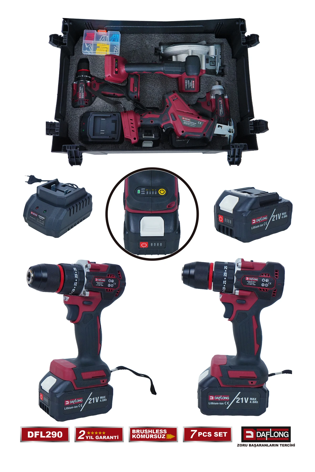 PRO 4 BATARYALI TAŞIMA ÇANTALI 7'Lİ USTA SETİ TİLKİ KUYRUĞU+DEKUPAJ+SUNTA MAKİNASI DFL-290