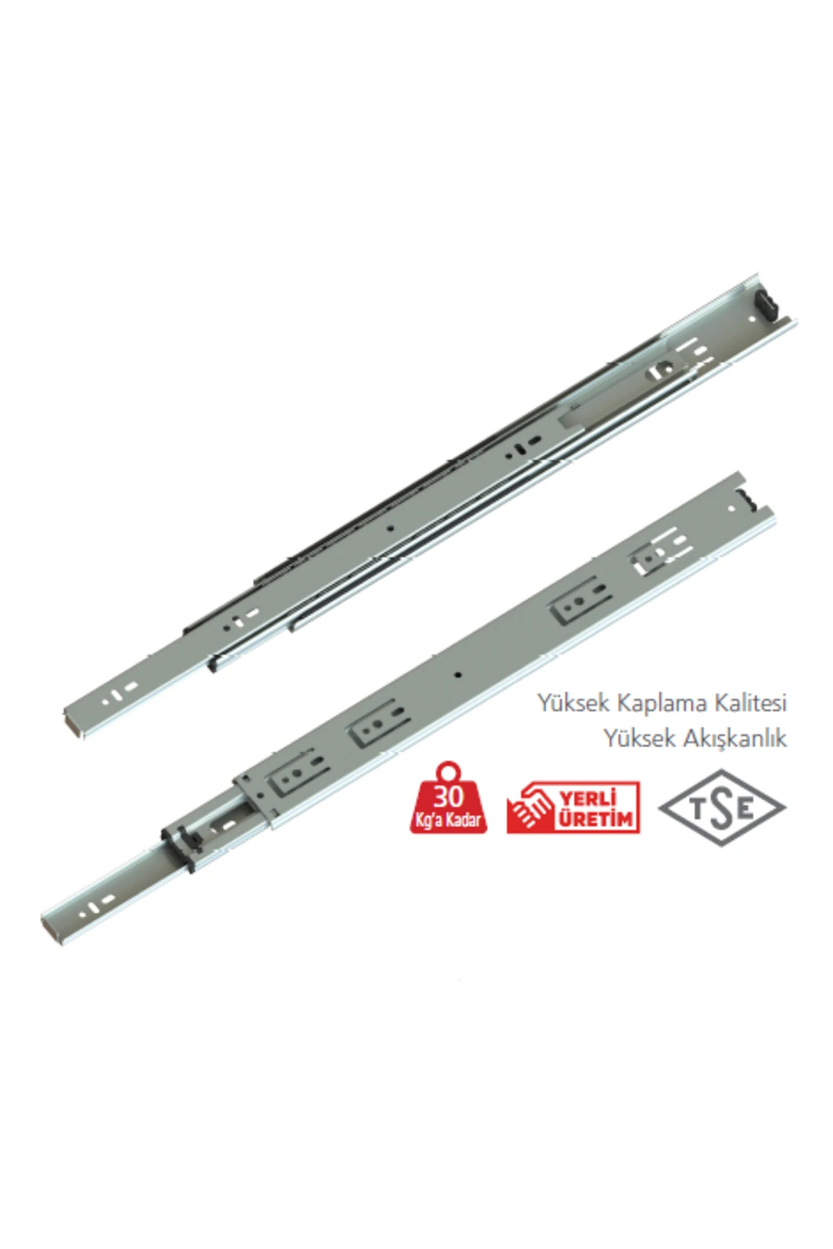 En 43 mm Teleskopik Bilyalı Çekmece Rayı Kaplamalı - 40 cm (4 Takım)