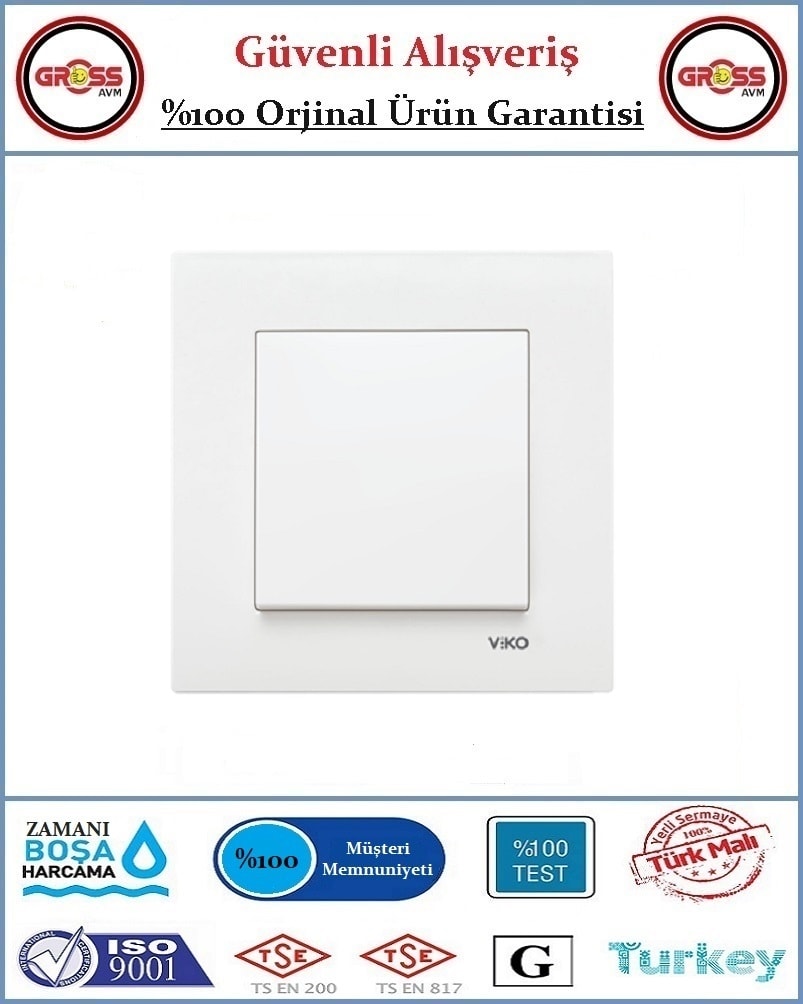 Karre Tekli Anahtar - Çerçeve Dahil - Beyaz - Orjinal Ürün