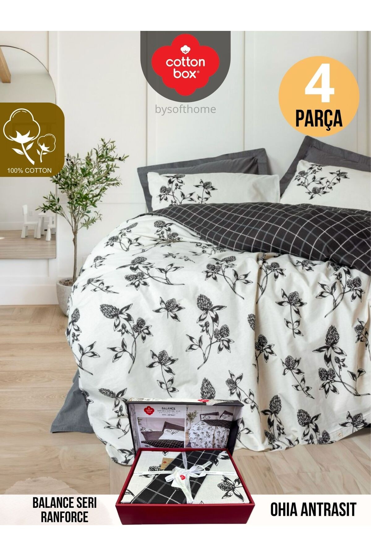 Ohia antrasit Balance SERI Ranforce Çift Kişilik Nevresim Takımı %100 Pamuk