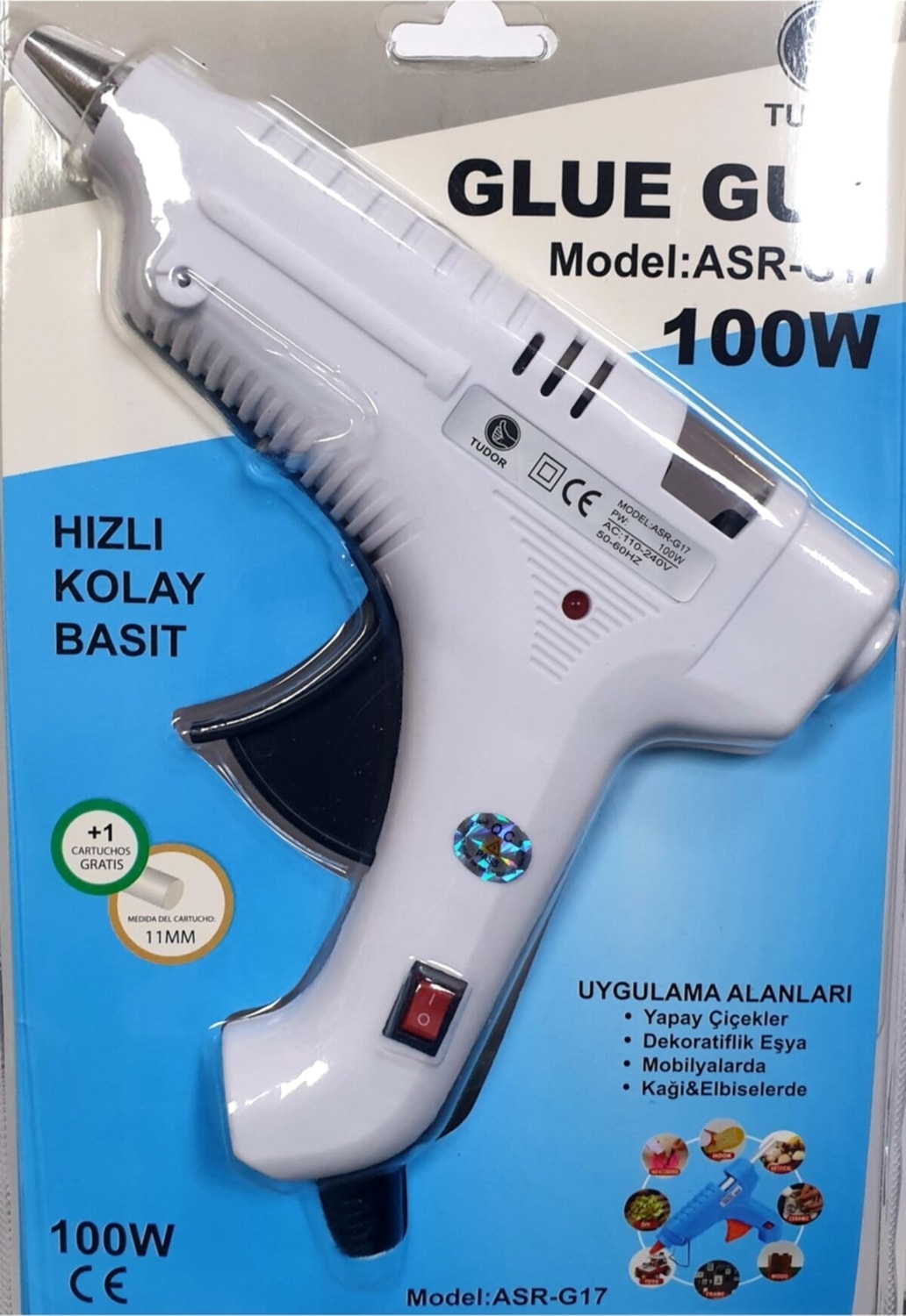 Beyaz Anahtarlı Sıcak Kalın Mum Silikon Tabancası 100 Watt ve 10'lu Mum ve Soma Uç