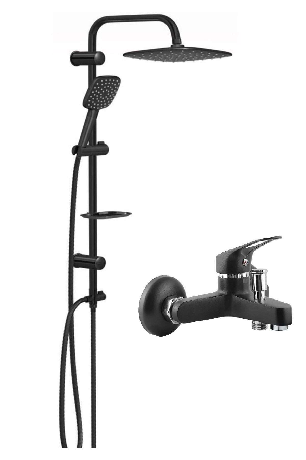 Siyah Yağmurlama Robot Duş Seti + Siyah Banyo Bataryası