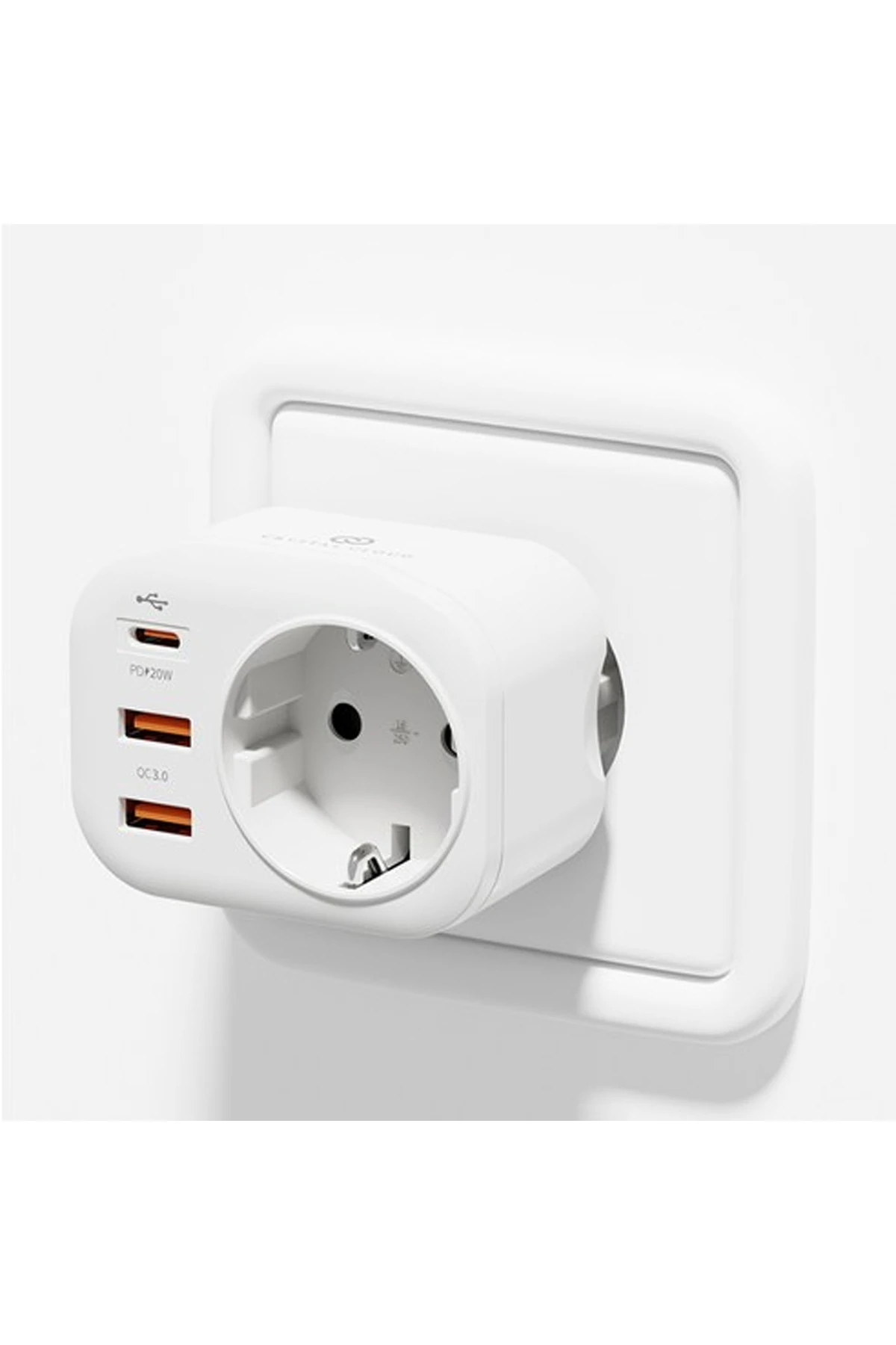 USB Type-C Priz Dönüştürücü Şarj Adaptörü Priz - 2 USB - 1 Type-C Girişli Çoklu Fiş