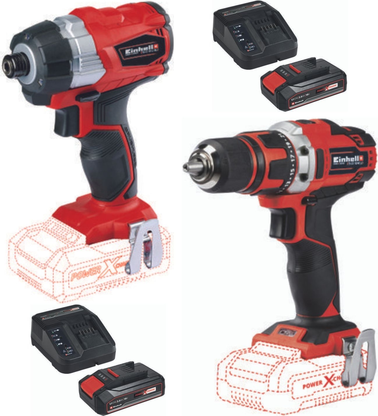 EİNHELL Te-Cı 18 Bl Torklu Darbeli Vidalama Te-Cd 18/40 Matkap 2X2.5AH Akülü Set