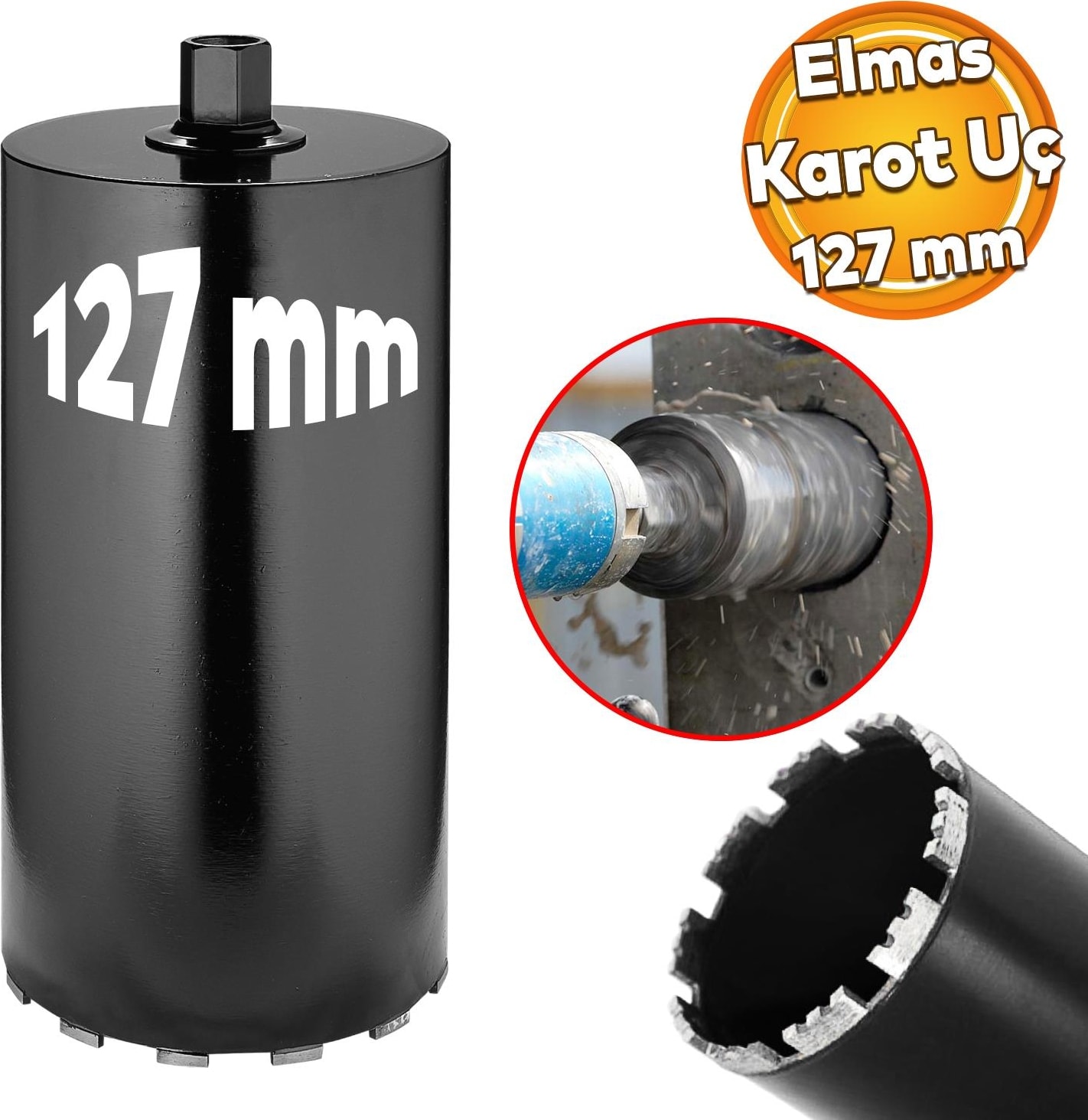 Elmas Karot Ucu 127 mm Shun Beton Zemin Duvar Delme Delik Açma Panç Aparat Uç Deprem Numune Al Test
