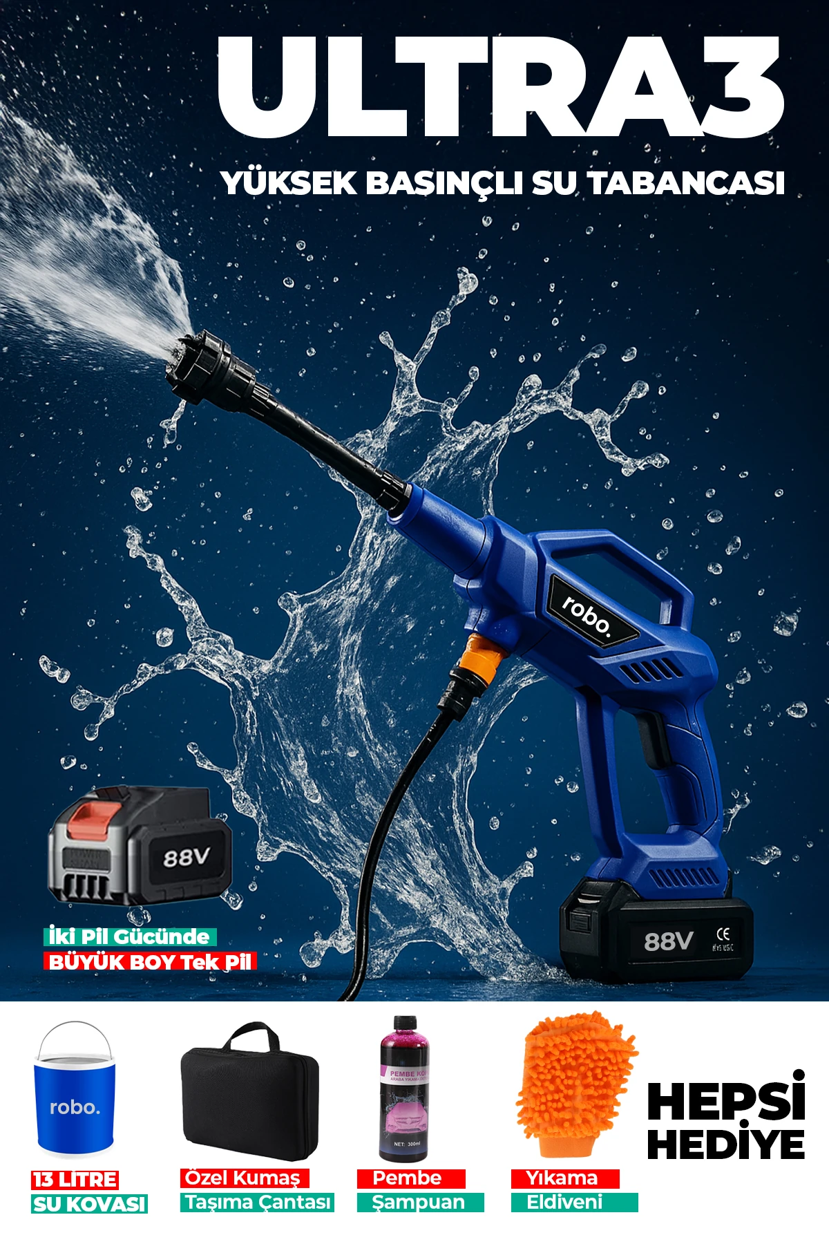 Ultra 3 Kovalı Pembe Köpük Hediyeli yüksek Basınçlı yıkama makinesi