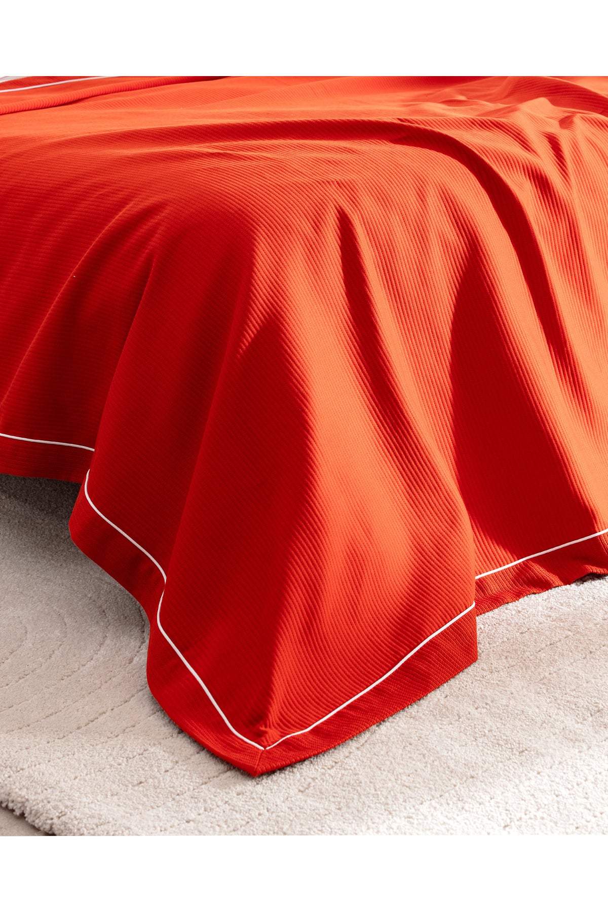 Caline King Size %100 Pamuk Pikeli Nevresim Takımı - Beyaz/Kiremit