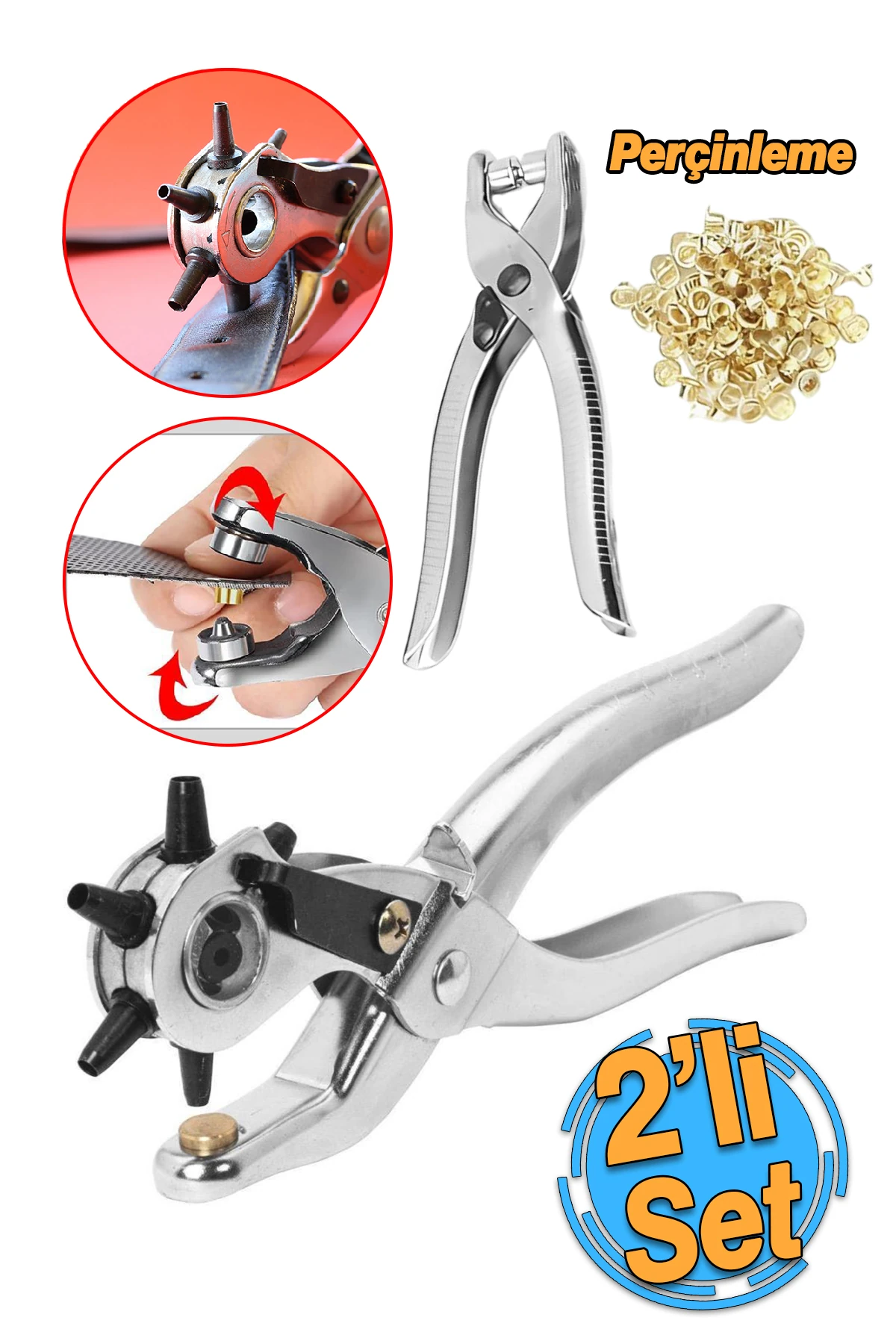 Kemer Deri Delme Pensesi Metal 2'li Set 6 Farklı Boyutta Delici Delik Açıcı Perçin Perçinleme
