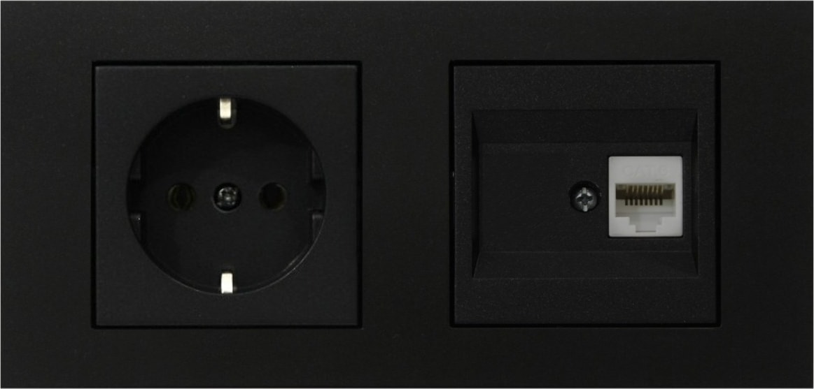 Grano Siyah 2'li Set Topraklı Priz ve Cat5 Data Priz Set
