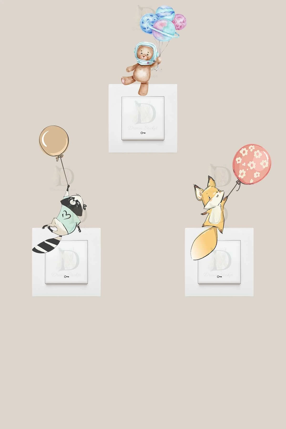 Balonlu Hayvanlar 3'lü Priz Sticker Seti