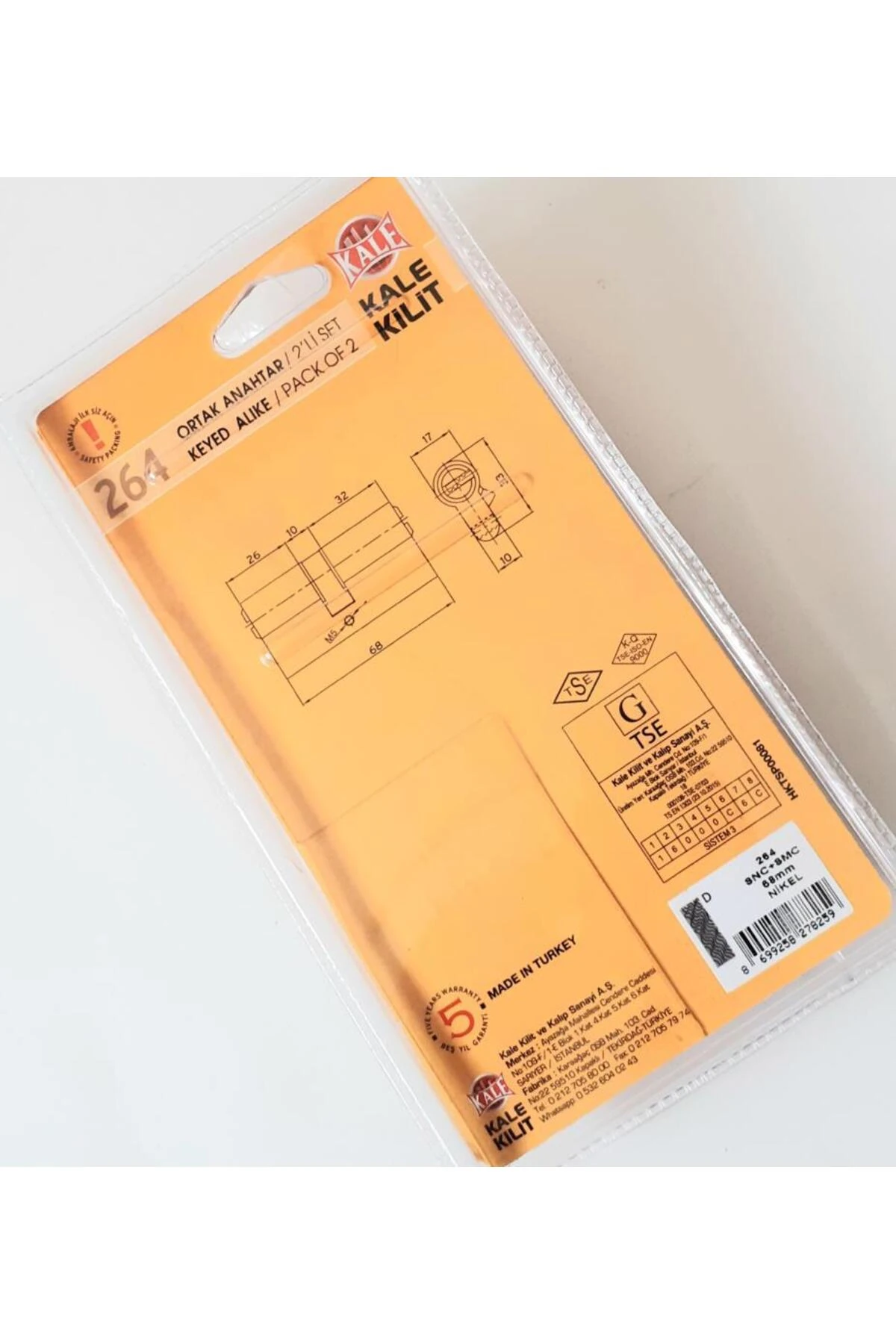 Kale 264snc+smc Ortak Anahtar 2li Silindir Kapı Kilit Göbeği