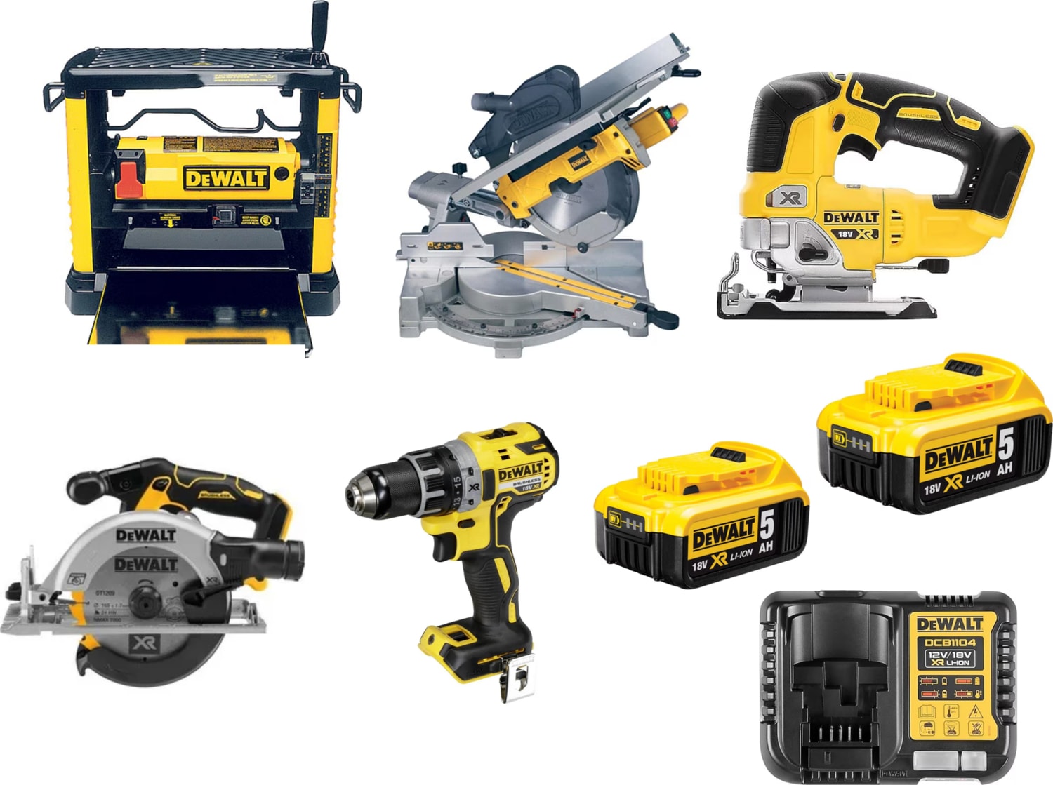 DEWALT DW733 + D27111 + DCS334NT + DCS565NT + DCD791NT + 2 x 5 Ah Akü + Şarj Cihazı
