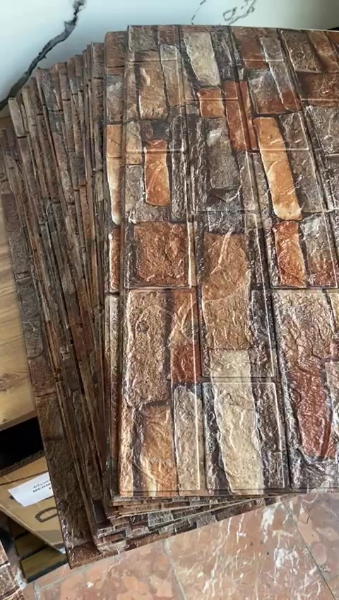 Nw47 Kendinden Yapışkanlı Çok Renkli Taş Siyah Kırmızı Sarı Duvar Paneli 70x77 Cm 4 Adet