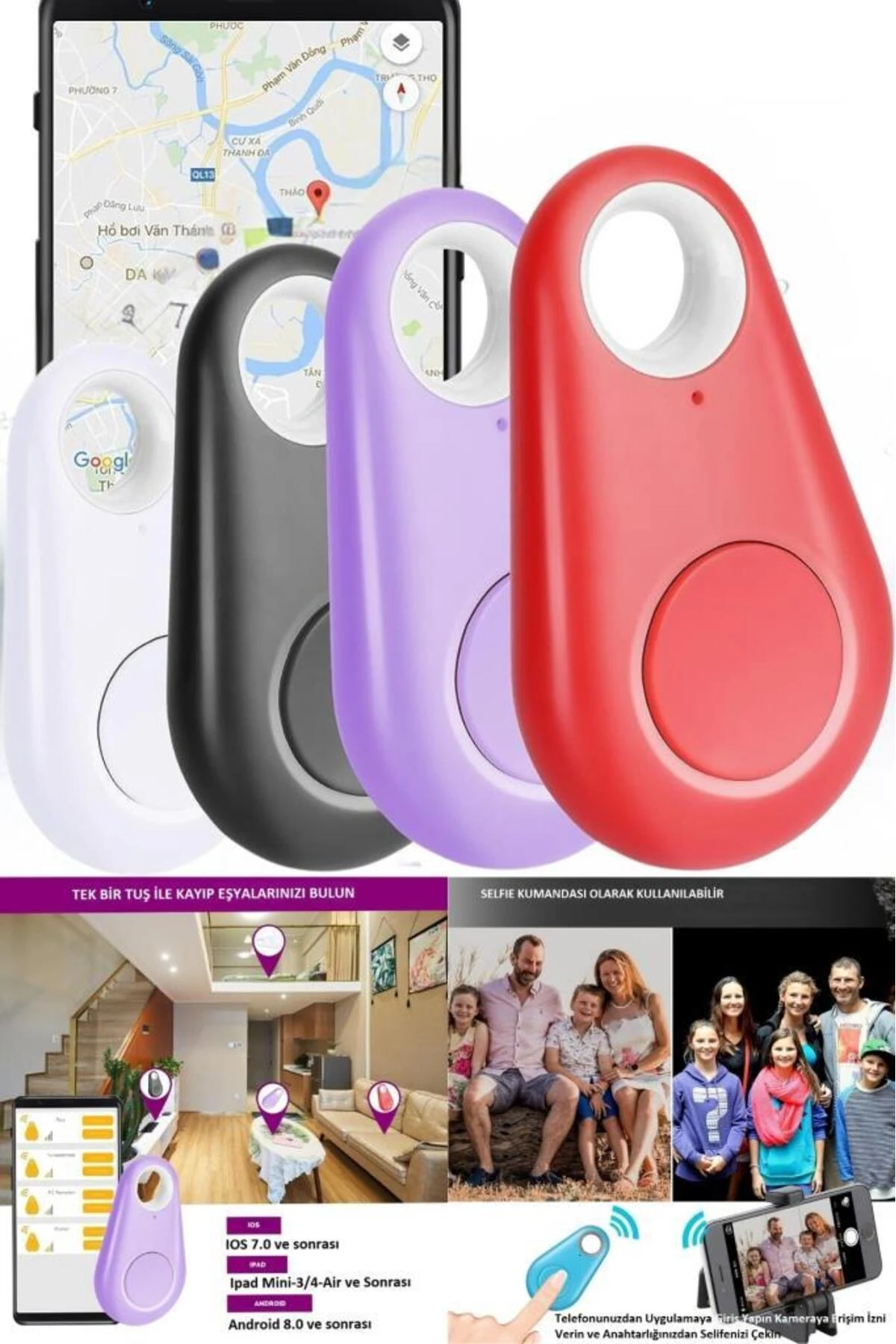 Alarmlı Kayıp Eşya Bulucu Akıllı Anahtarlık Selfie Çekim Kumandası Akıllı Anahtarlık