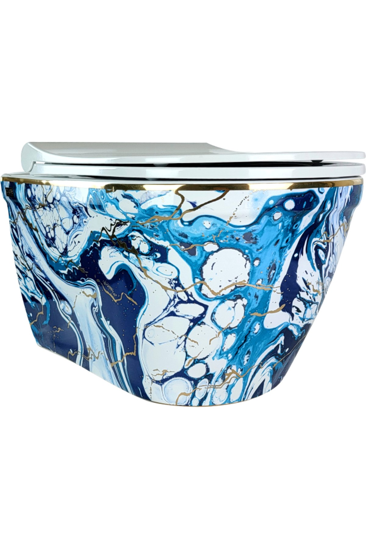 Pure Ebru Mavı Altın Kanalsız Asma Klozet Wh-131 Soft Kapak