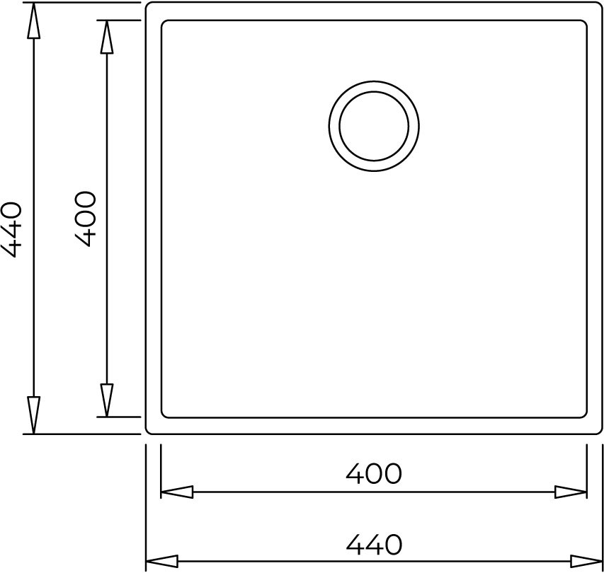 SQUARE 40.40 TG BLACK Tezgahaltı Granit Eviye Siyah 40 cm 115230025