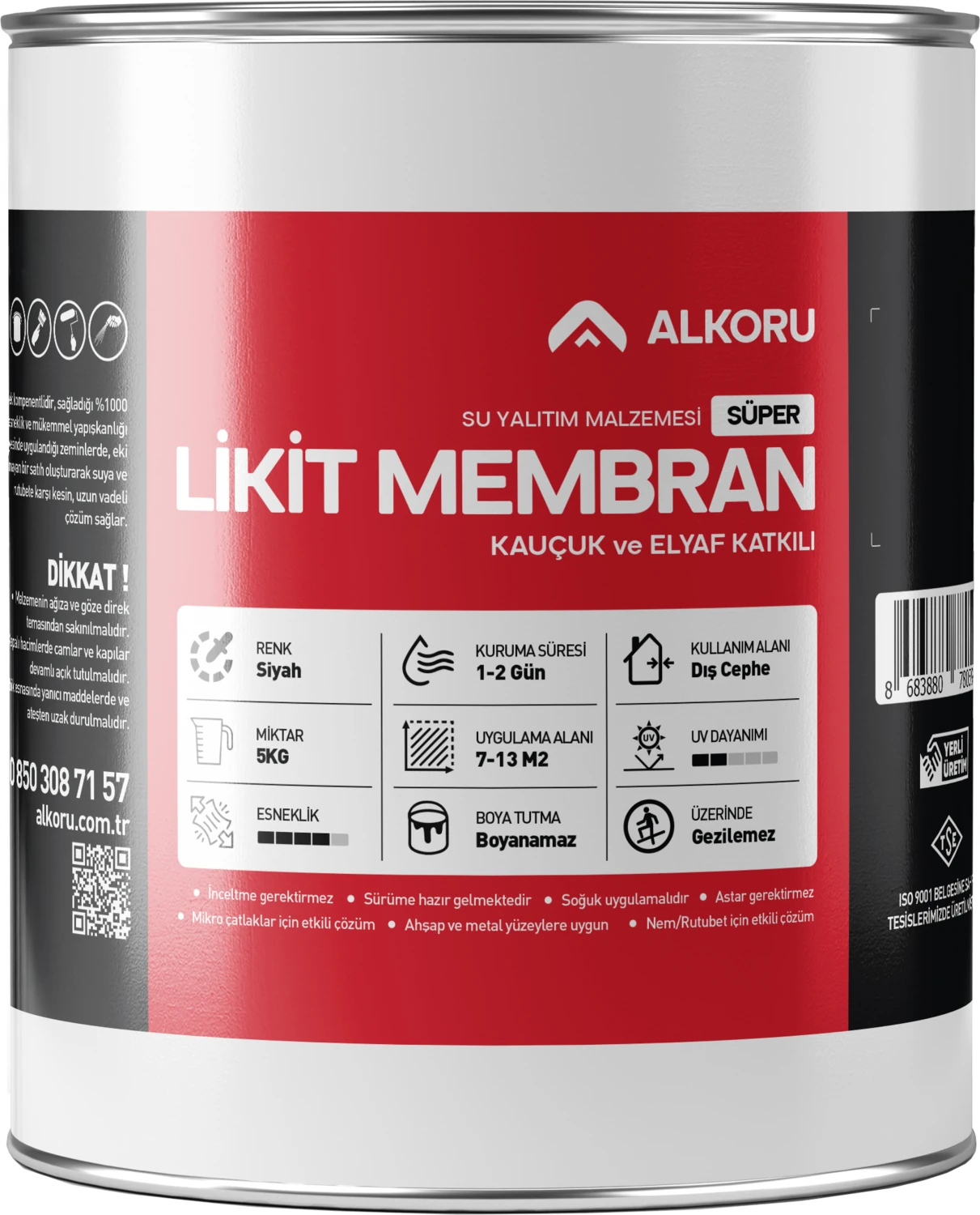 5 kg Süper Likit Membran Kauçuk ve Elyaf Katkılı Sıvı Su Yalıtım Malzemesi