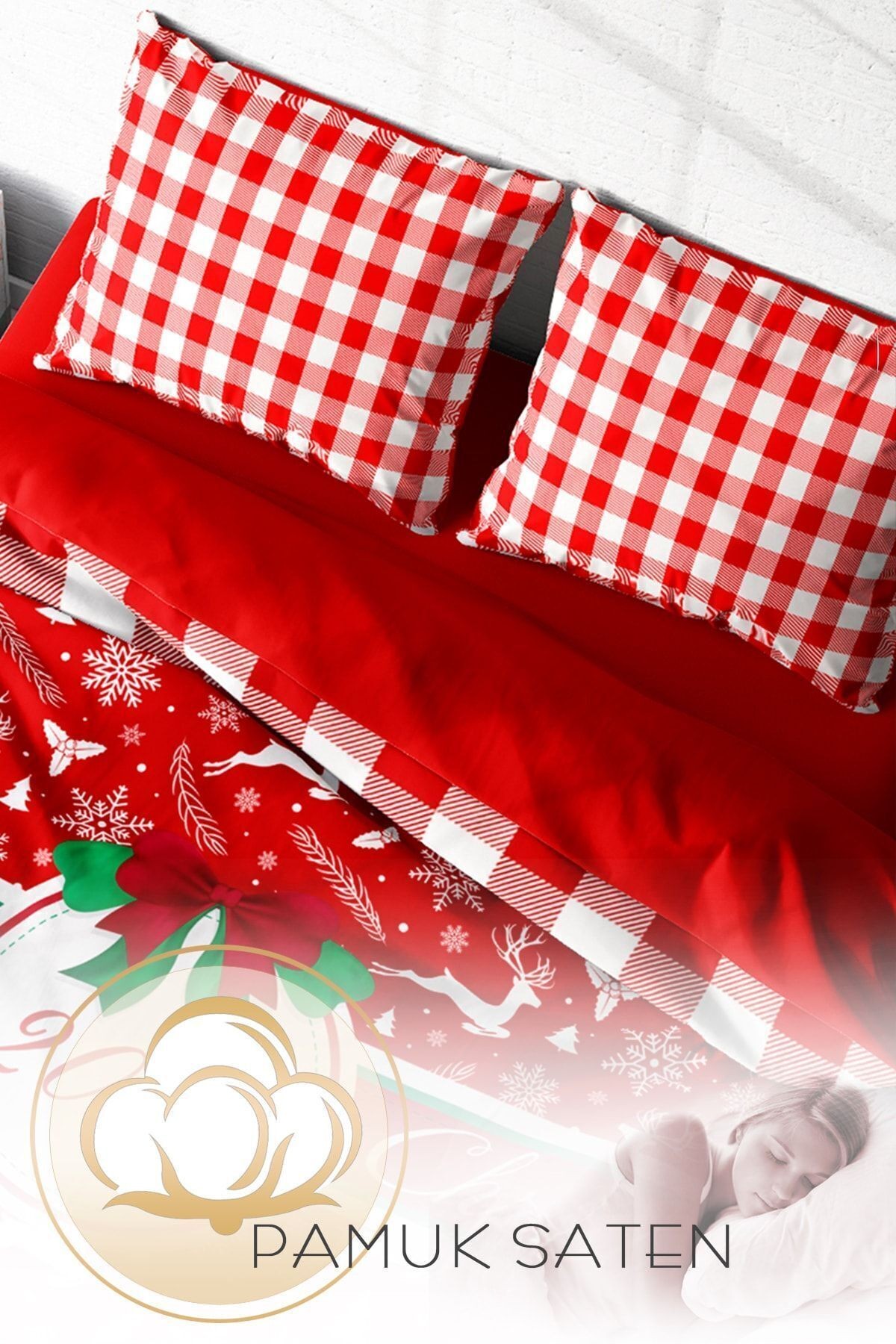Yılbaşı Nevresim Takım %100 Doğal Pamuk Merry Christmas Çift Kişilik 2023