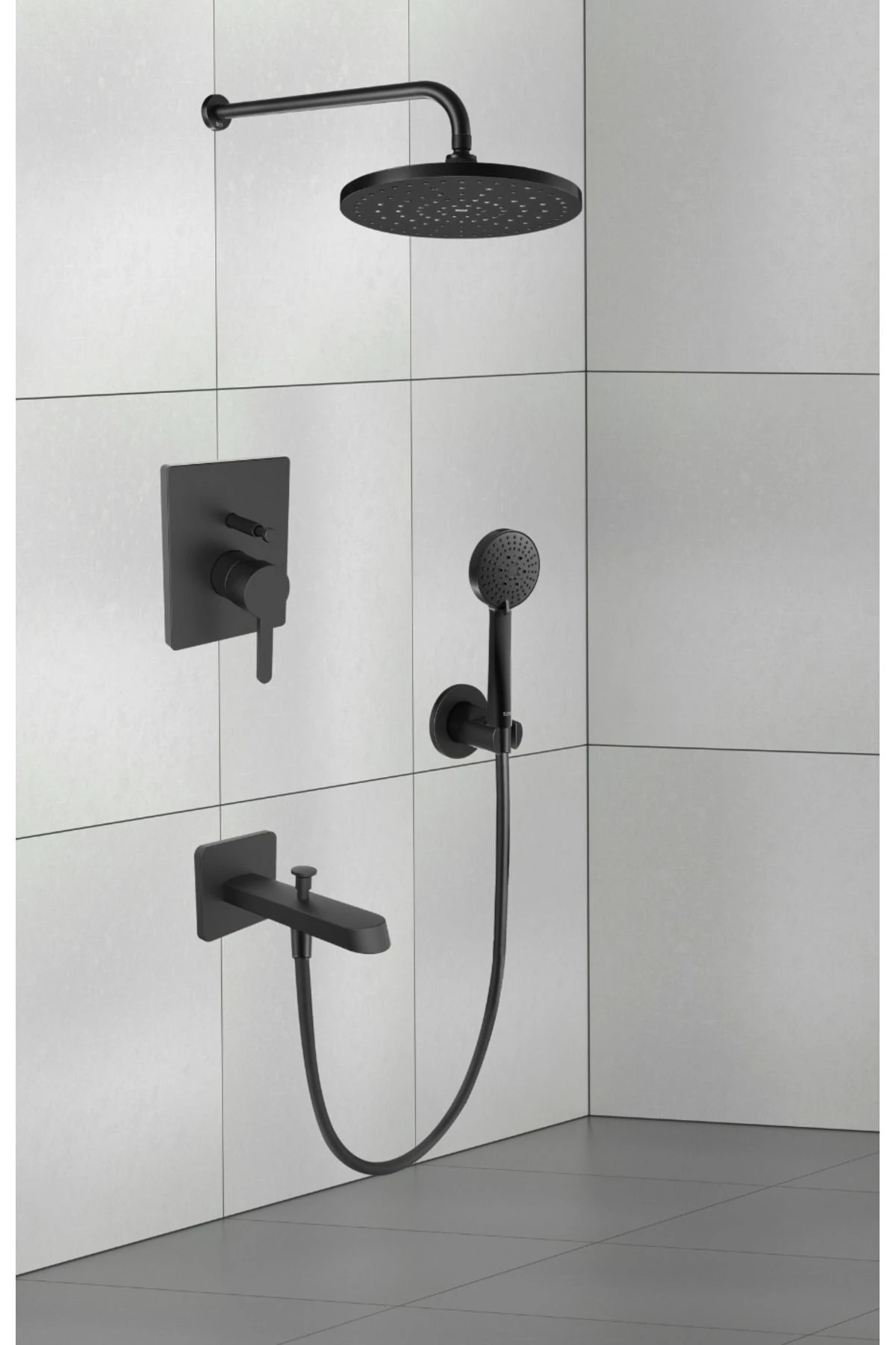 Carelia Mat Siyah 5 Parçalı Ankastre Banyo Duş Sistemi, Iç Set Dahil (DUVARDAN BORULU)