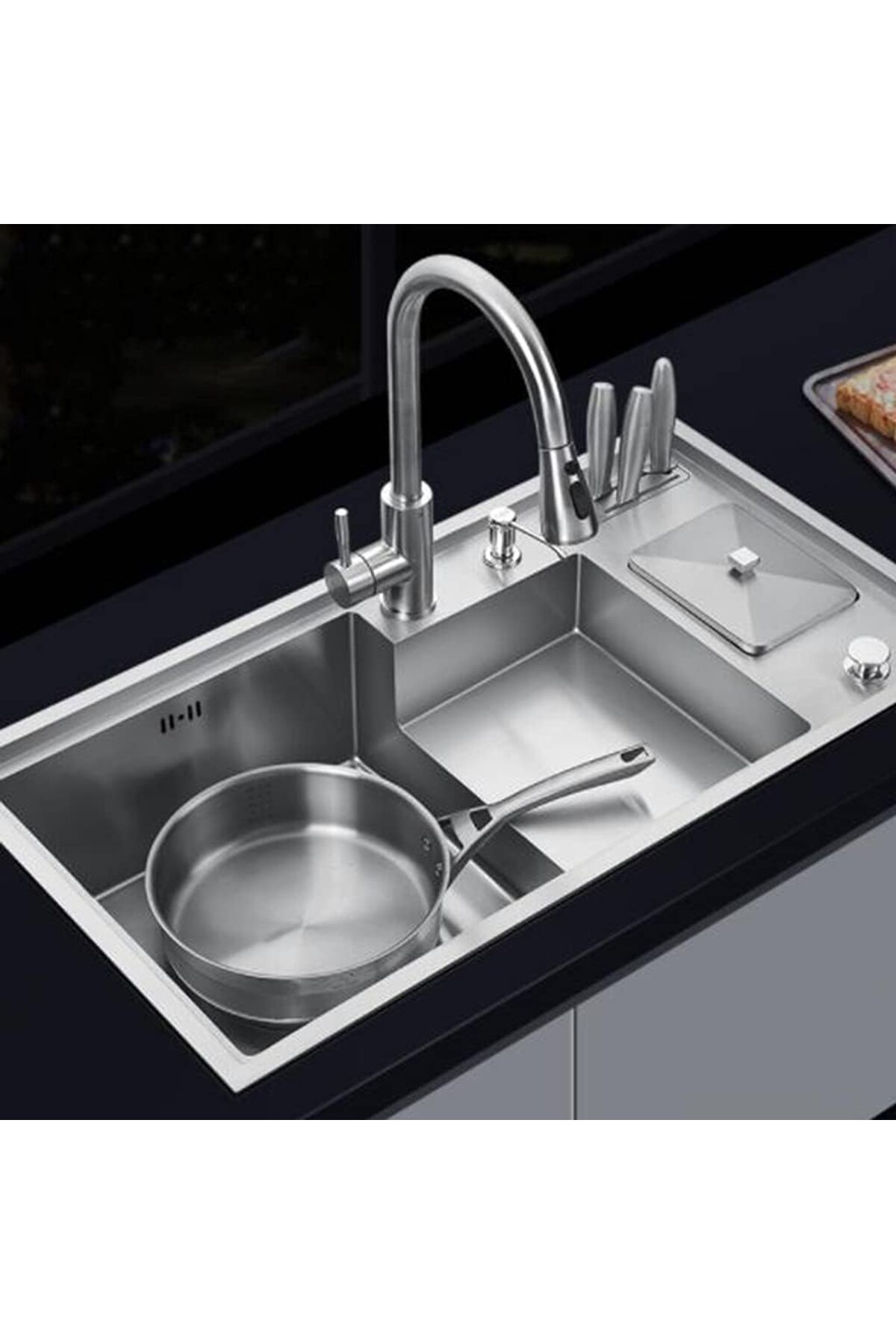 3 Bölmeli Bıçaklı Gümüş Eviye Almaya 95*46,5 Paslanmaz