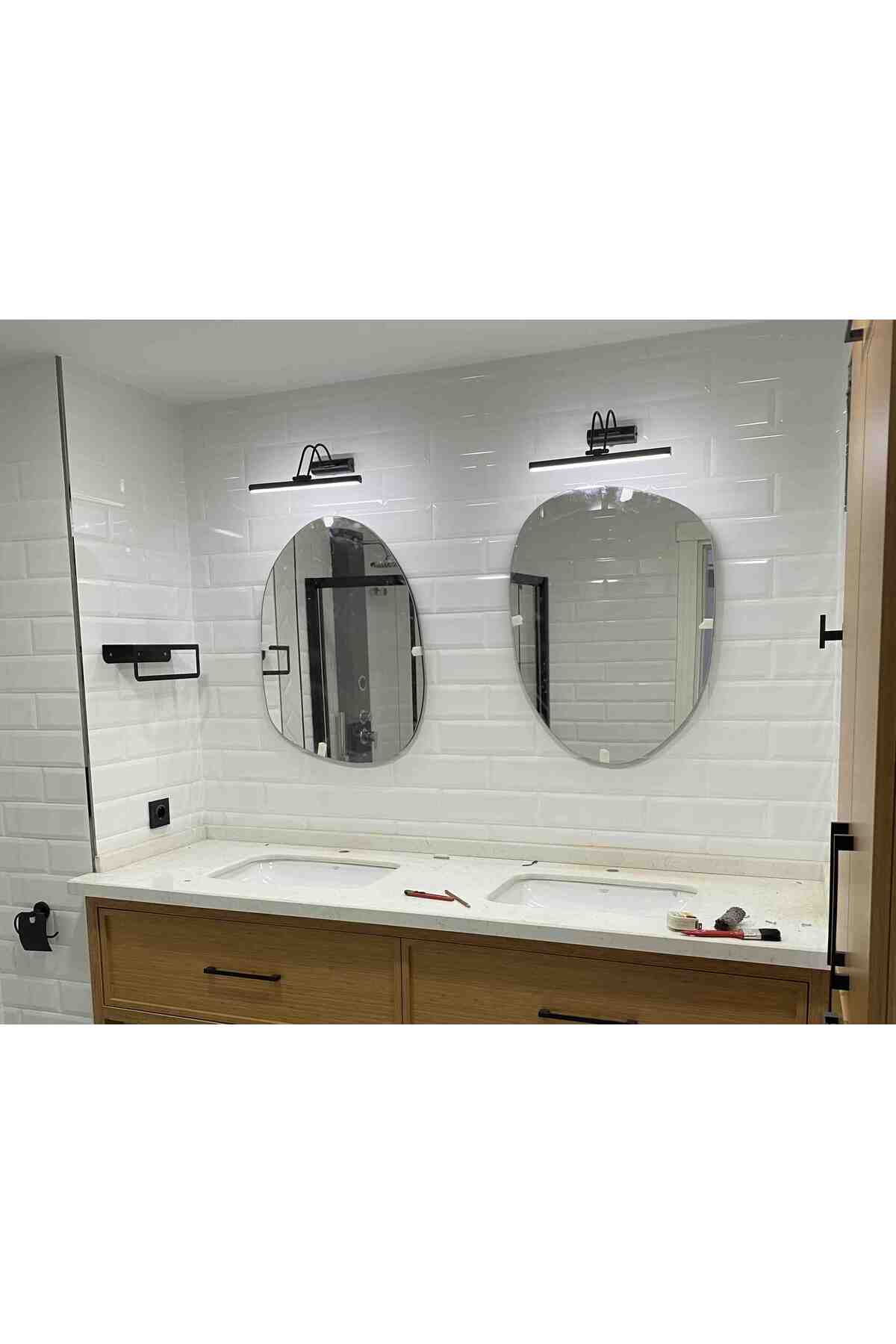 ANAHTARLI 35 CM SİYAH KASA BEYAZ IŞIK ELEKTRİKLİ BANYO DUVAR AYNA TABLO AYDINLATMA FLÜT KUĞU APLİK