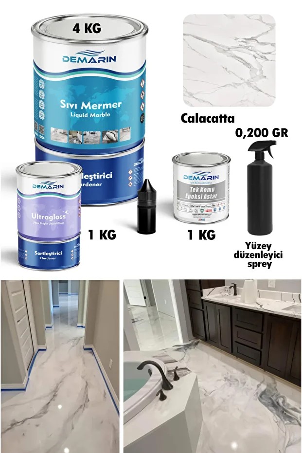 Çift Bileşenli Solventsiz Sıvı Mermer, Liquid Marble Tezgah Yenileme Kiti Takım