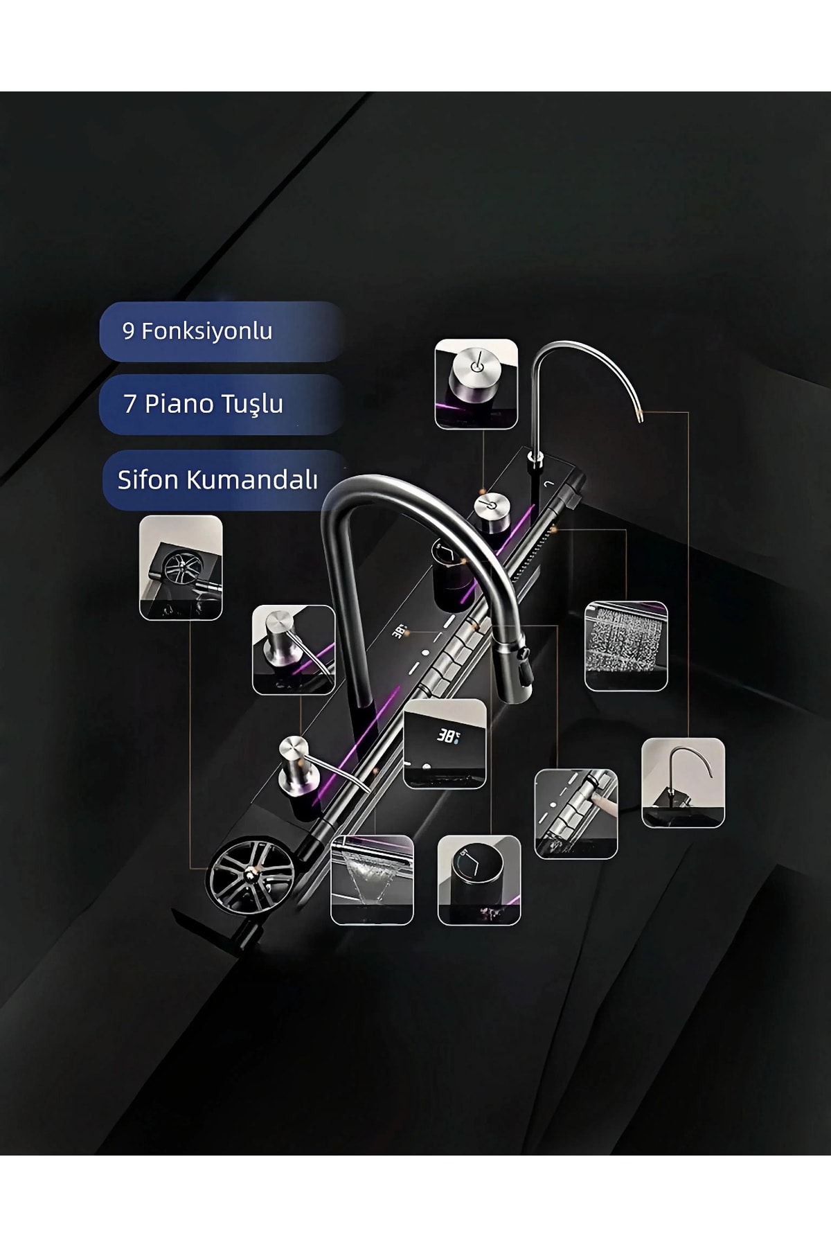 Dijital Akıllı Eviye Seti 304 Paslanmaz Çelik PVD Kaplama LED Göstergeli