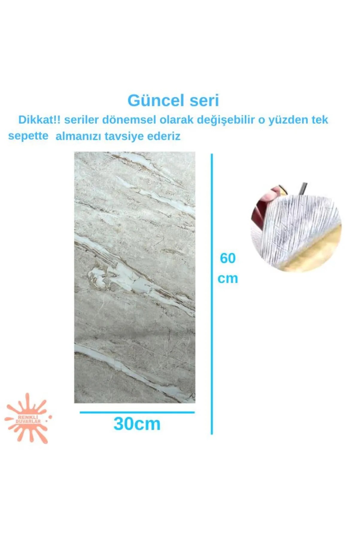 Kendinden Yapışkanlı Mermer Desenli 10m2 55 Adet 30x60cm