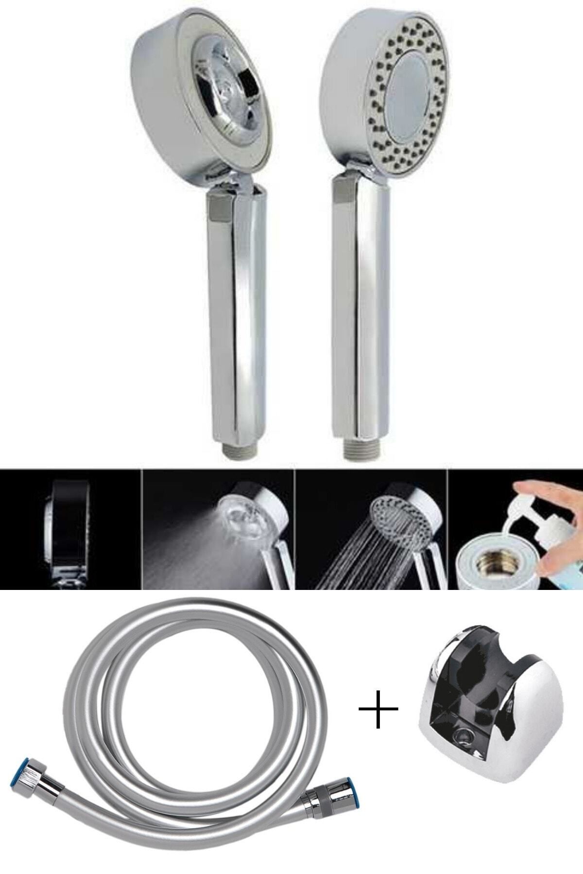 Çift Taraflı Spa Masaj Duş Başlığı 1.sınıf Kaliteli Pvc Kaplama Duş Hortumu Gri Mafsal