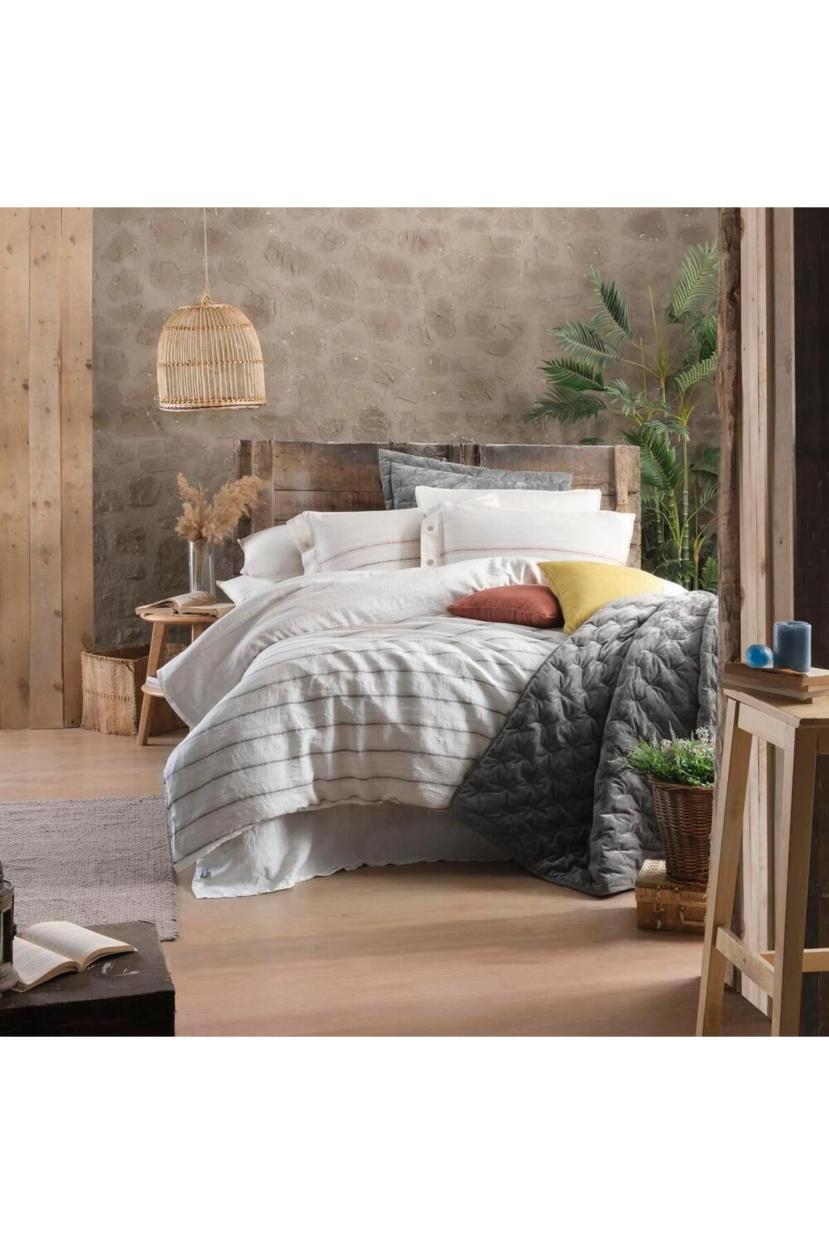 Ares Keten Nevresim Takımı King Size , .Beyaz