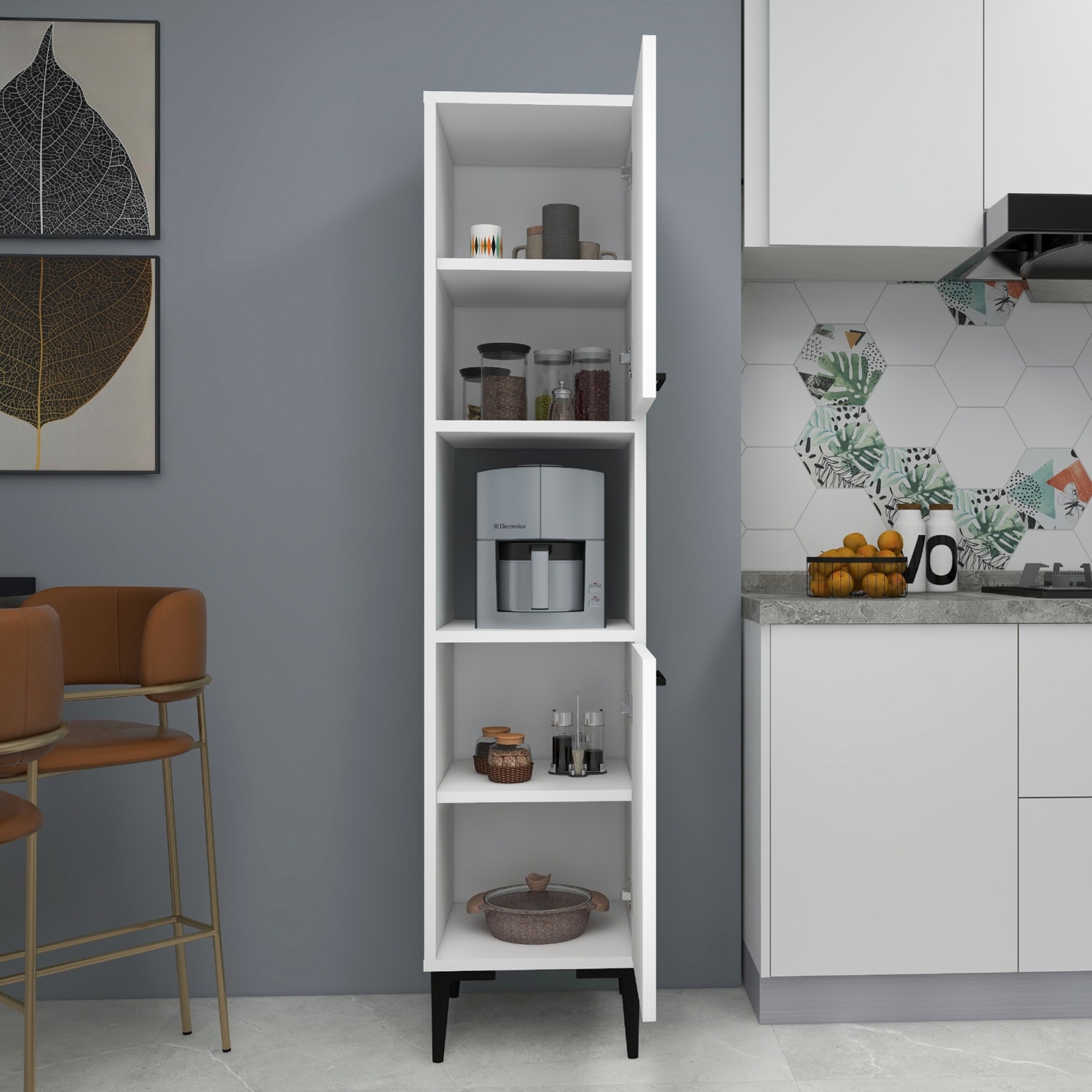 Daminol 5 Raflı 2 Kapaklı Çok Amaçlı Mutfak Dolabı, Beyaz - Daminol
