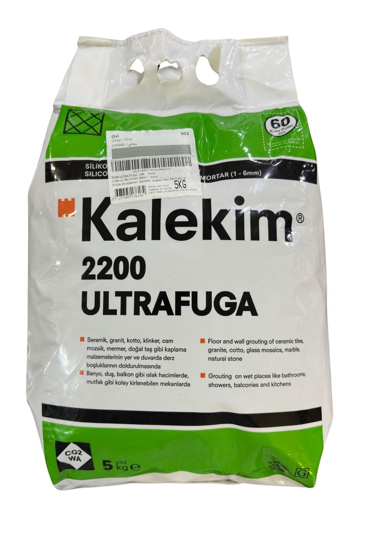 KALEKİM 2200 Ultrafuga Slikonlu Derz Dolgu Fuga 5/1 Gri Renkli 5 Kg.