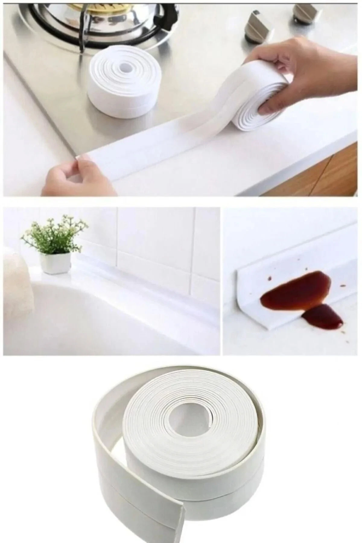 Banyo Küvet Mutfak Lavabo Beyaz Su Sızdırmaz Bant Su Geçirmez Kenar Bandı Tamir Bandı (3.2 Metre )