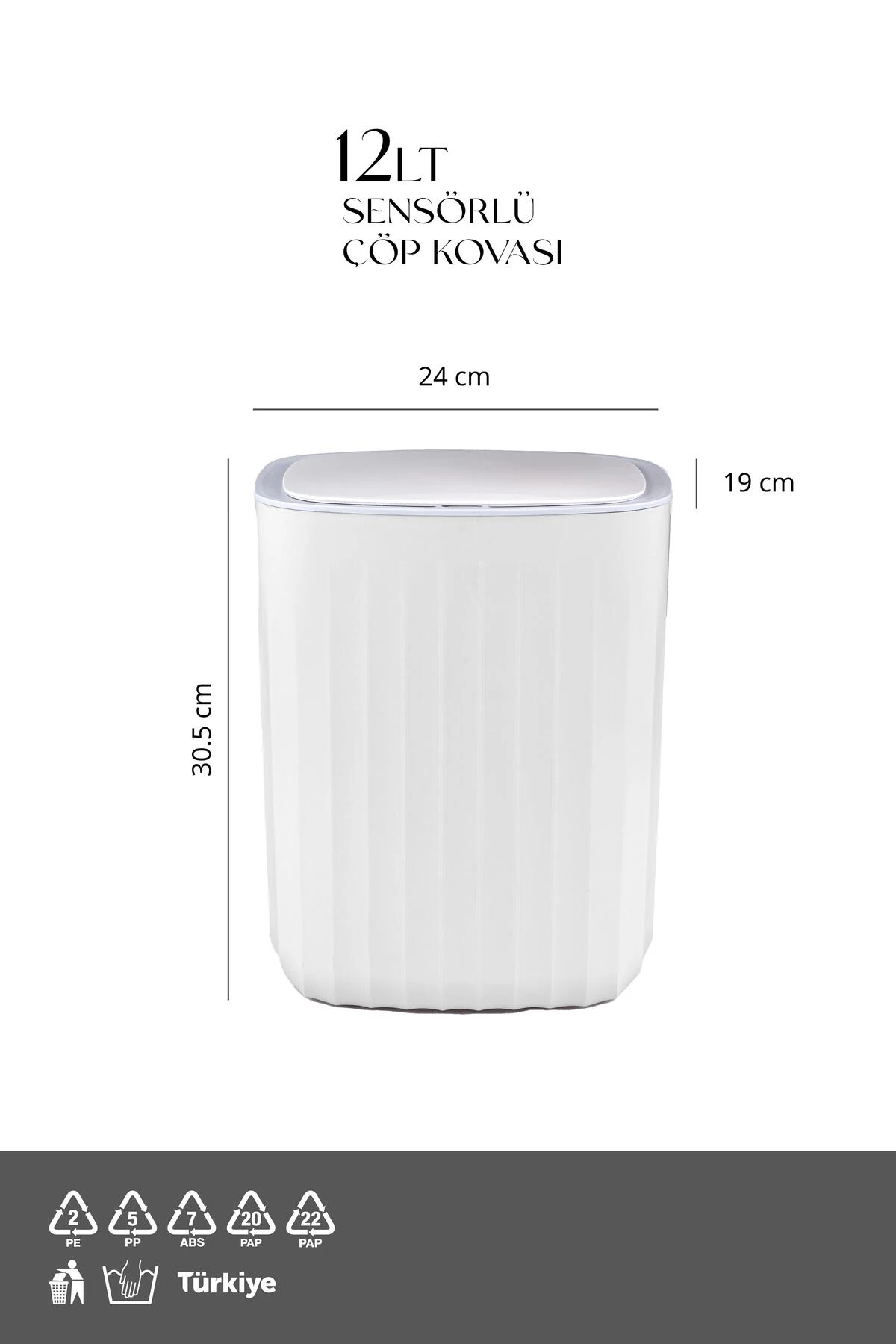 Hareket Sensörlü 12lt Kırık Beyaz Çöp Kovası