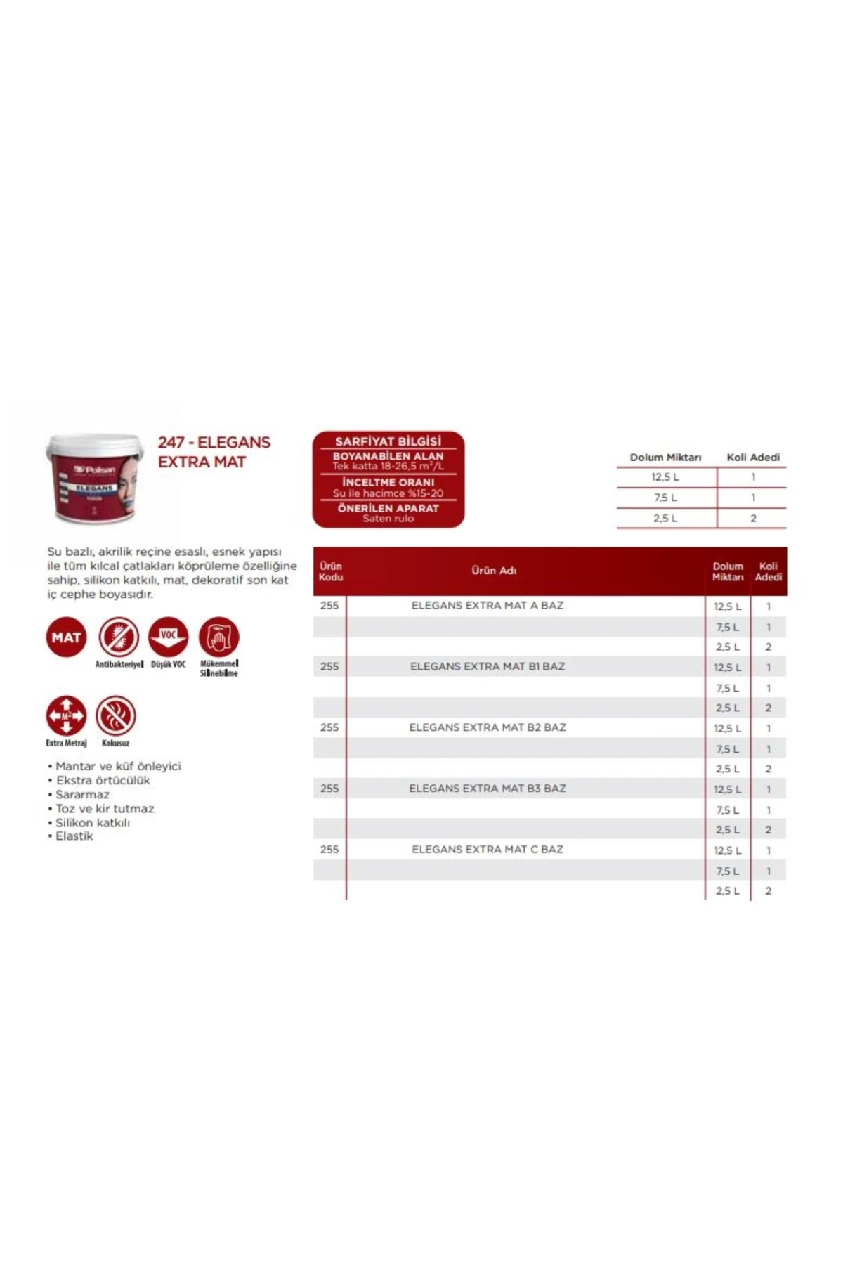 Elegans-Extra Mat-Küf Önleyici-Tam Silinebilir-Antibakteriyel-İç Cephe Duvar Boyası