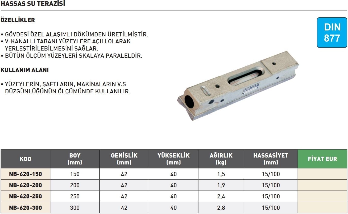150MM Kinex DIN877 Hassas Su Terazisi NB-620-150