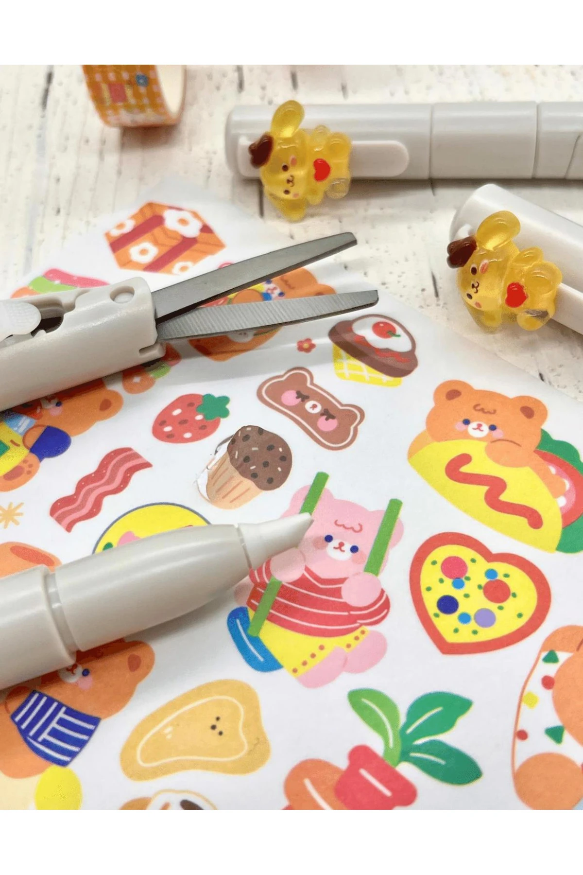 Sanrio Purin Karakterli Gri Kalem Görünümlü Çift Uç Tasarım Makas Ve Maket Bıçağı/Falçata