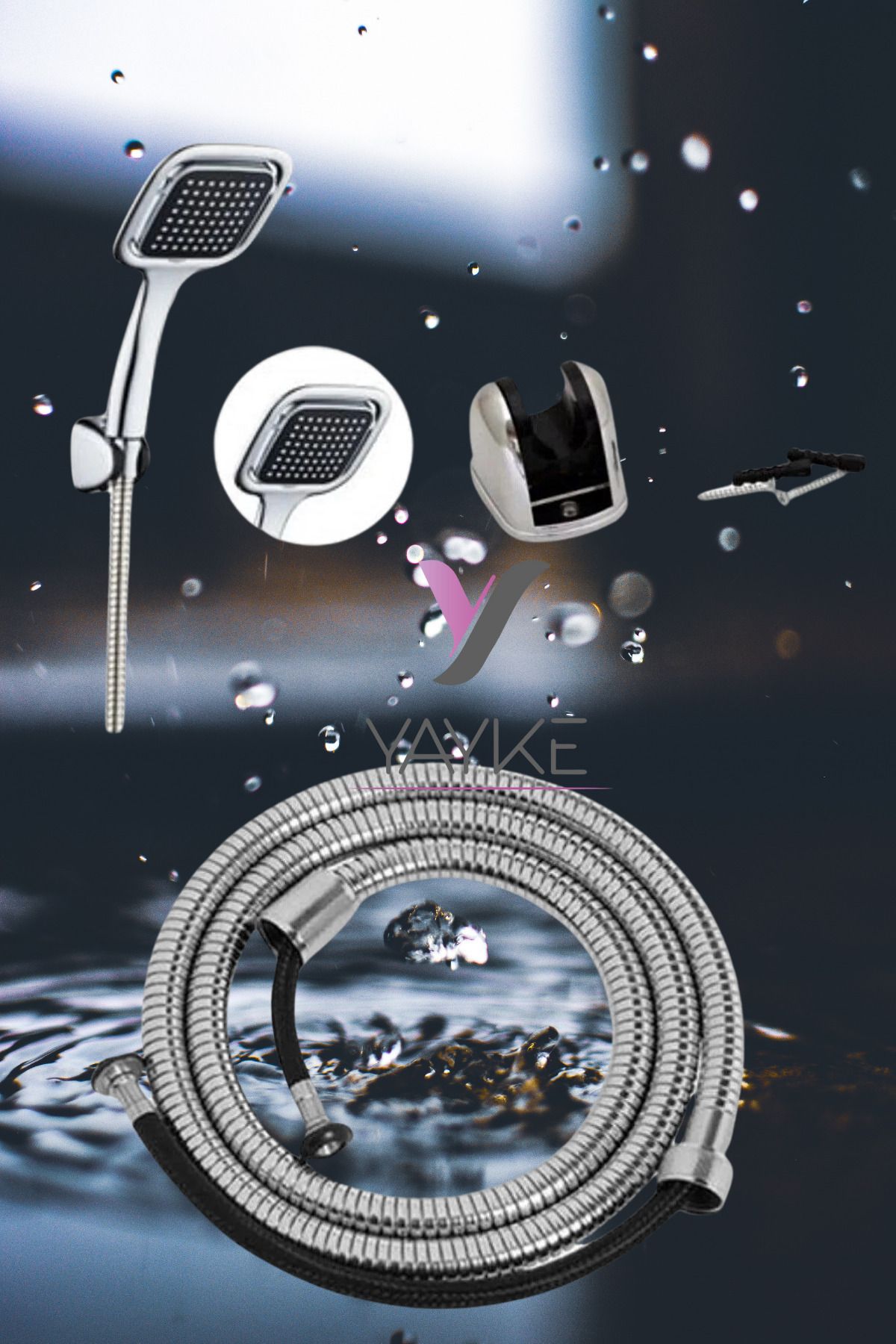 Siyah Karemsi Duş Telefonu Banyo Duş Seti Hortum Mafsal Ve Başlık Set