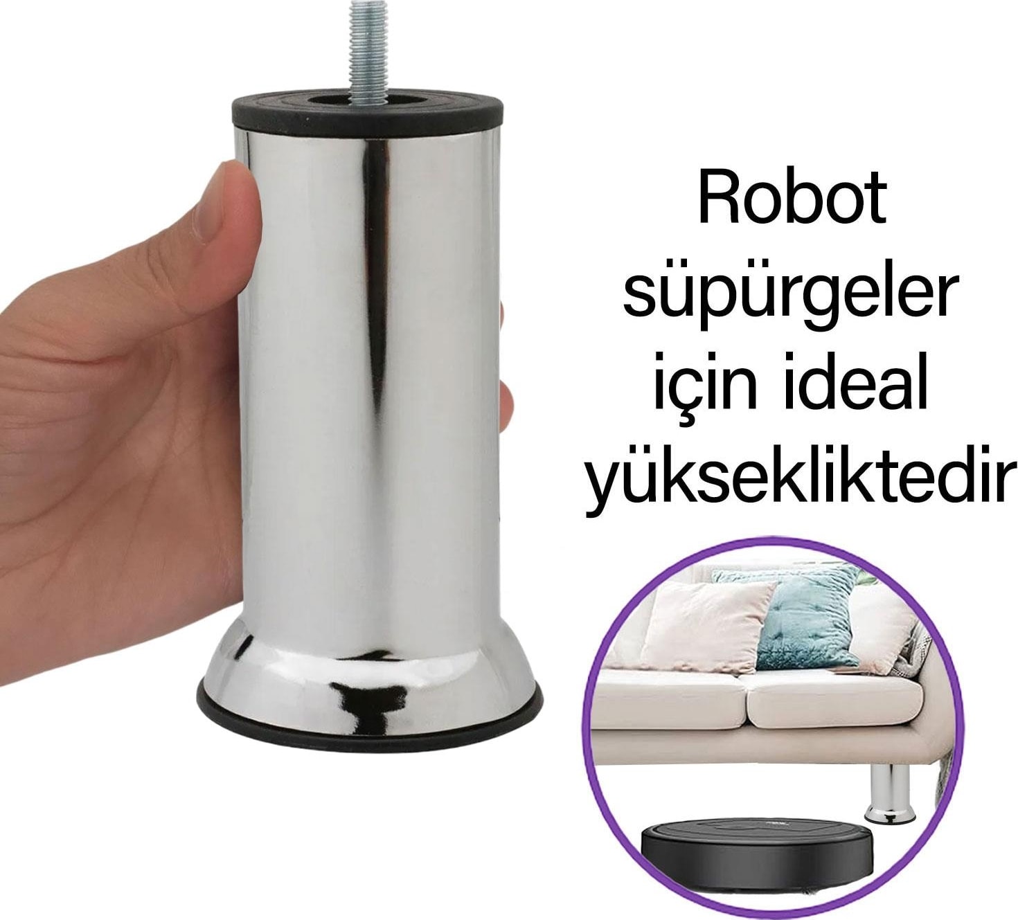 12 Adet Metal Destek Ayağı 15 cm Krom Mobilya Kanepe Baza Koltuk Ünite Ayakları Metrik 8 Civatalı Ince Diş
