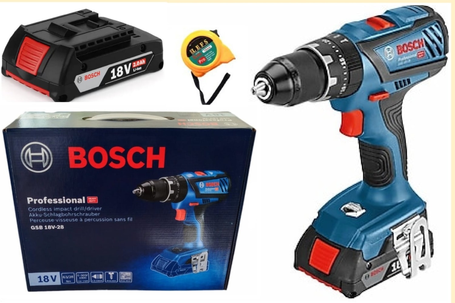BOSCH Gsb 18 V 28 Darbeli Matkap Vidalama Çift Batarya Karton Kutulu