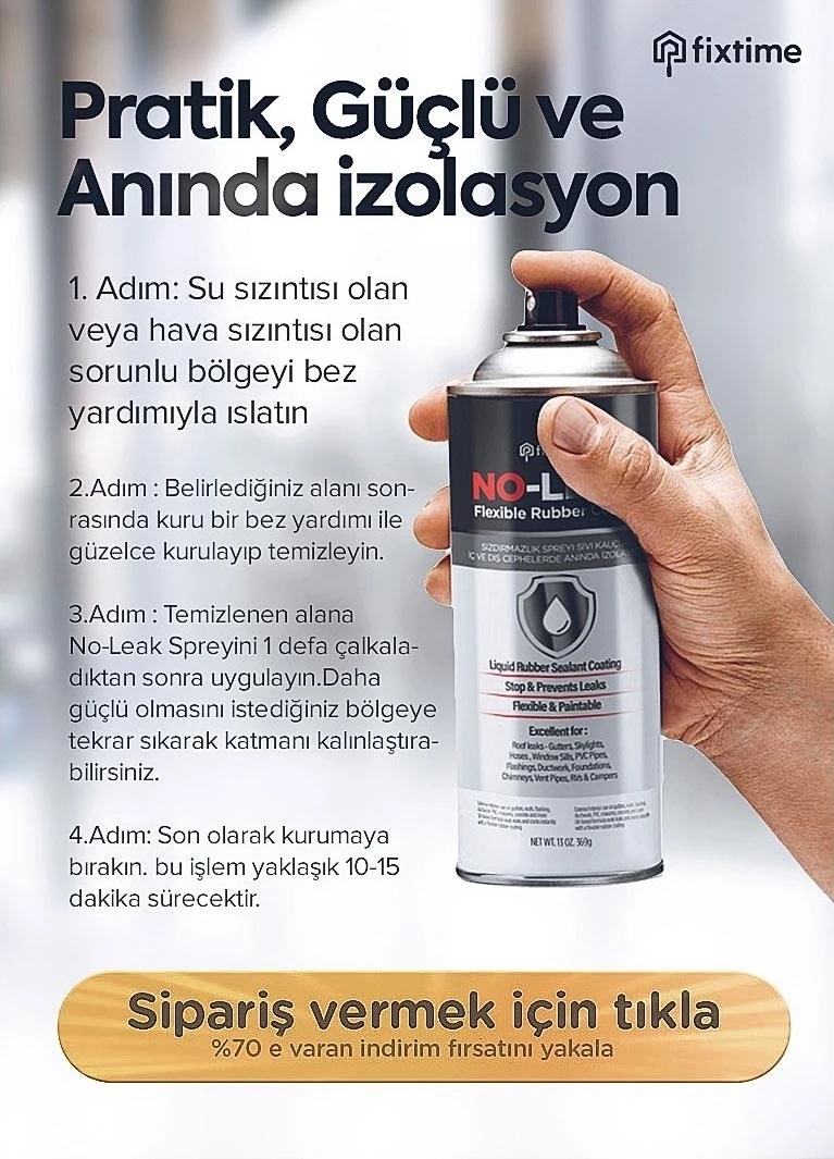 1+1 Paket Su İzolasyon Sızıntı Onarım Spreyi Su Geçirmez BEYAZ 2X300 ml