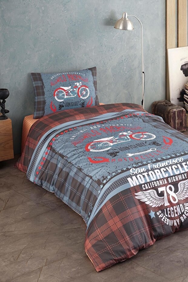 %100 Pamuk Saten Genç Nevresim Takımı - Motorcycle