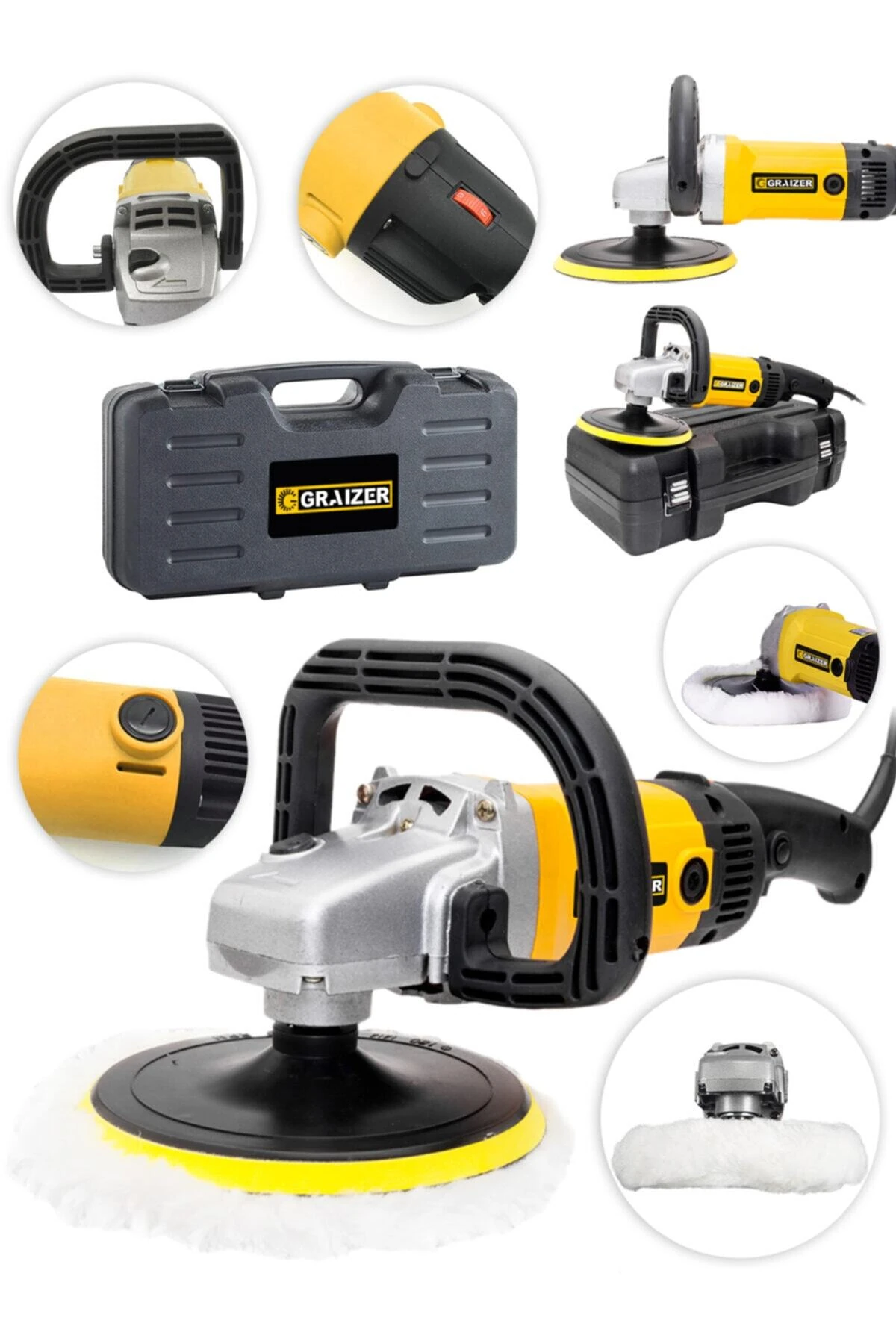 Alman 4200 Watt Bakir Sargili 6 Kademe Devirli Polisaj Makinasi Zımpara Pasta Cila Makinesi Çantasiz