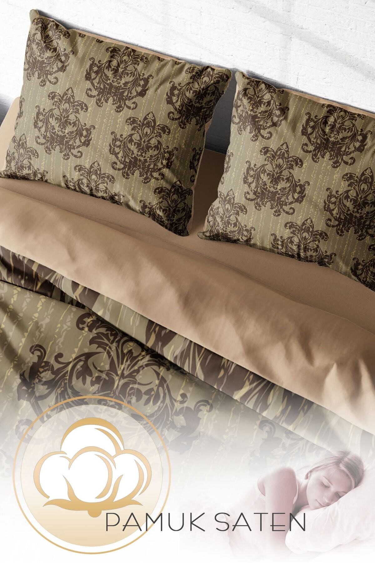 Kıng Sıze Brown Harmony Klasik Çift Kişilik Nevresim Takımı 220x240cm