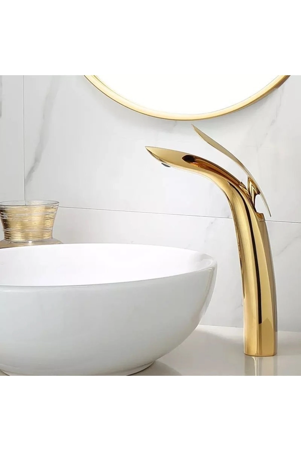 Yüksek Çanak Lavabo Bataryası Leaf Altın Gold Ksl103-g