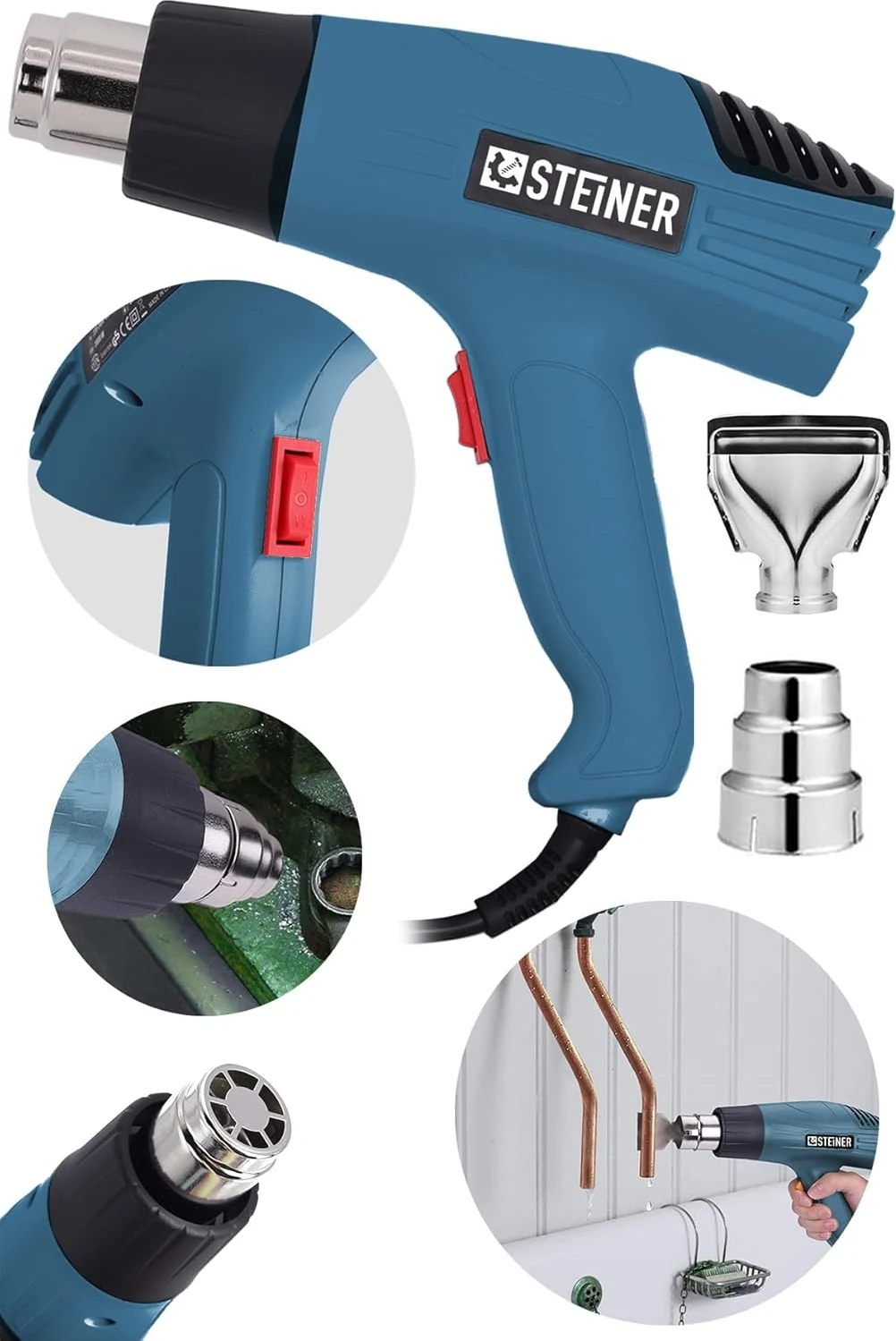 Alman 3000 Watt 2 Kademeli Isı Tabancası Çelik Rezistans Profesyonel Sıcak Hava Üfleme Taban