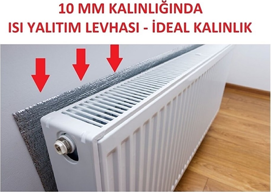 Alüminyum Folyolu 50X100CM KALINLIK:10MM Radyatör Petek Arkası Isı Yalıtım Izolasyon Levhası 5 Adet