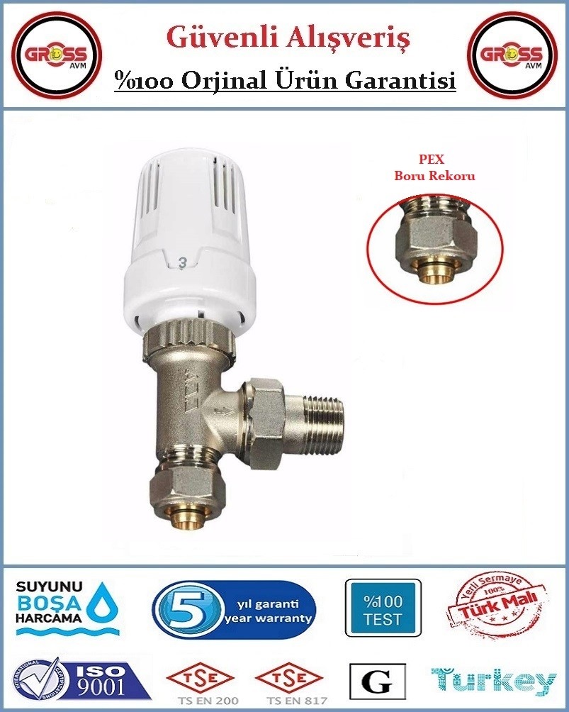 Termostatik Pex-Al Köşe Radyatör Vanası - Orjinal Ürün - 5 Yıl Garanti
