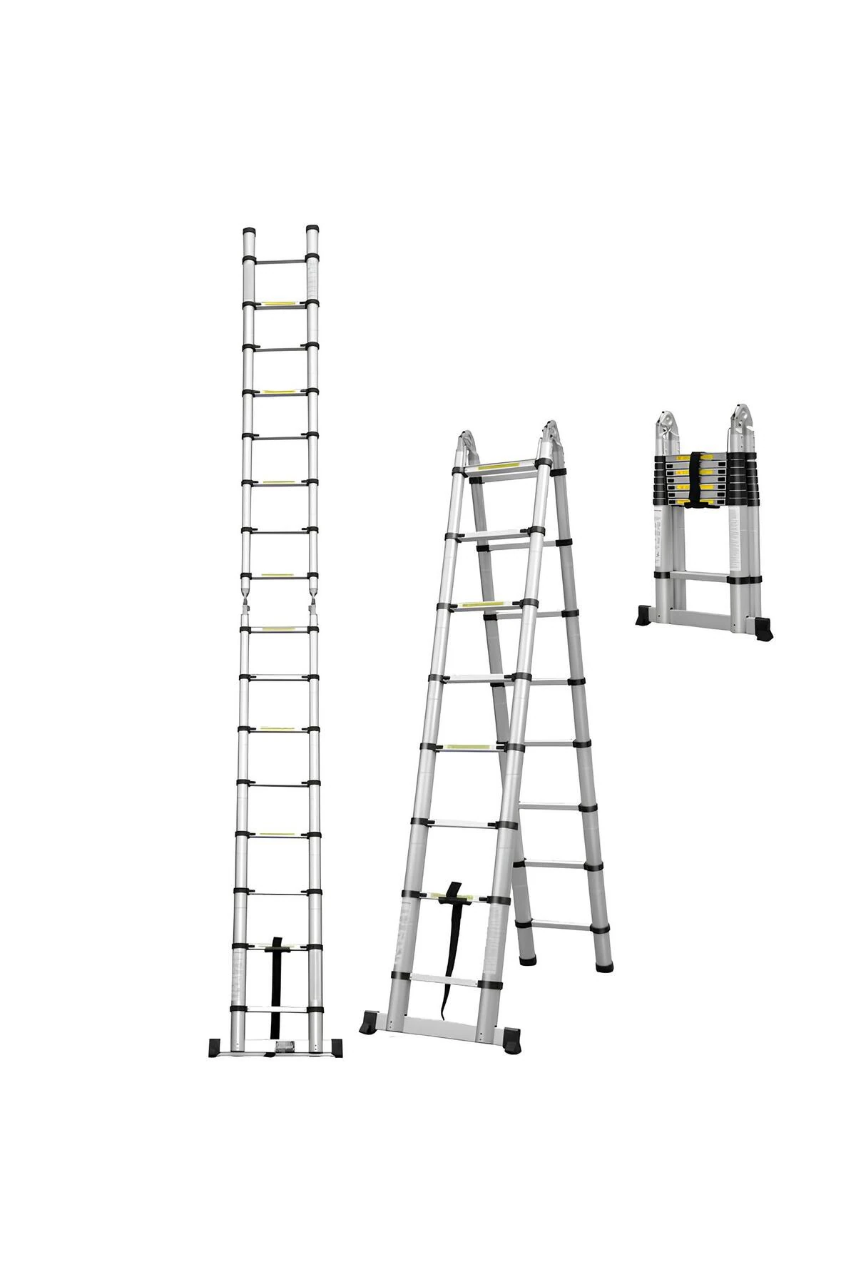 A Tipi Teleskopik Alüminyum Merdiven | 7+7 Basamak 2.2+2.2m Uzayan Kaymaz Güvenli