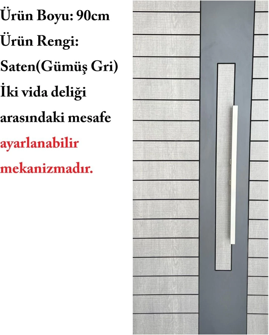 Saten Renk Çelik Kapı Çekme ve Tutma Kolu, Kare Model, 90CM